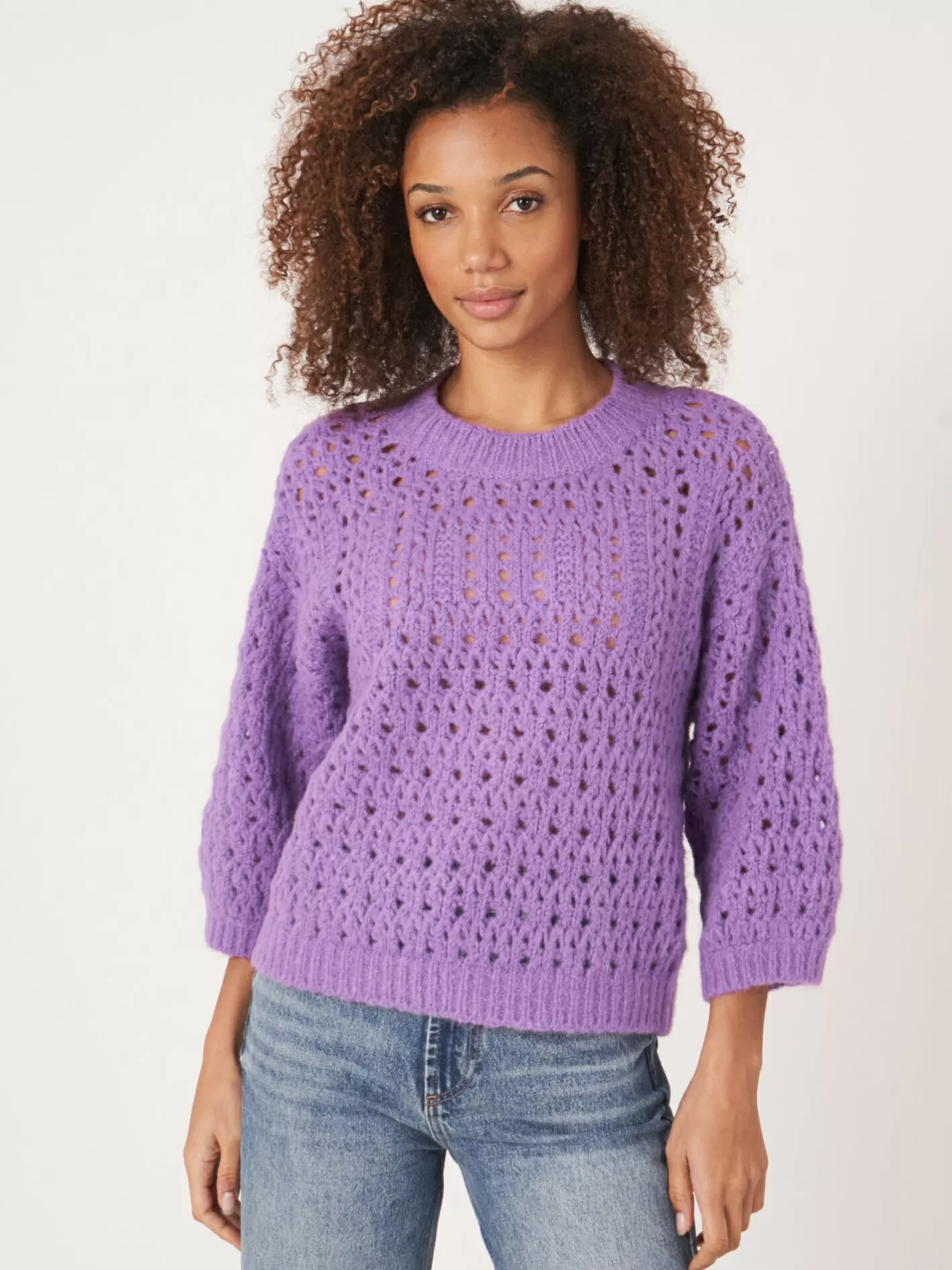 Sweaters<REPEAT cashmere Ajour Open Knit Sweater Lilac