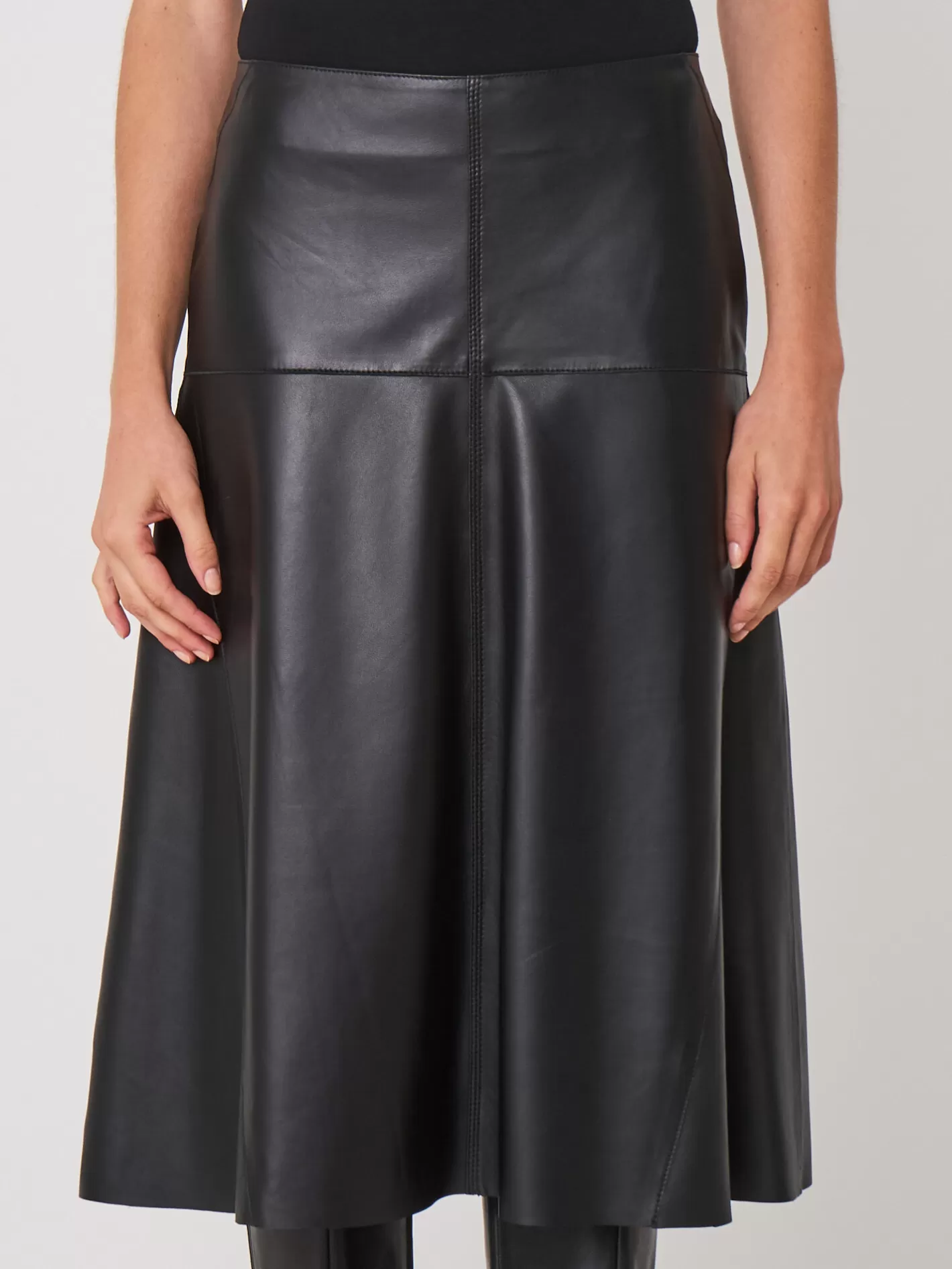 Leather<REPEAT cashmere A-Line Leather Skirt Black