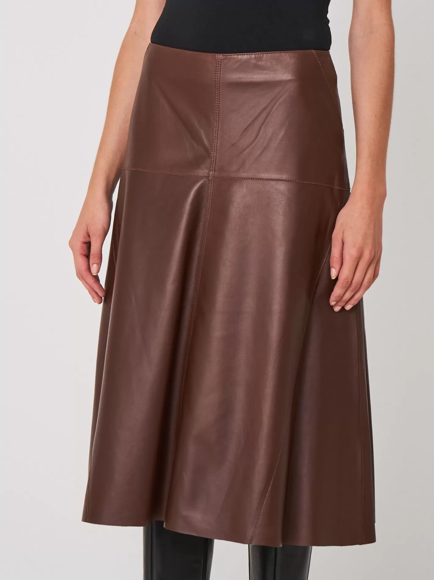 Leather<REPEAT cashmere A-Line Leather Skirt Marone