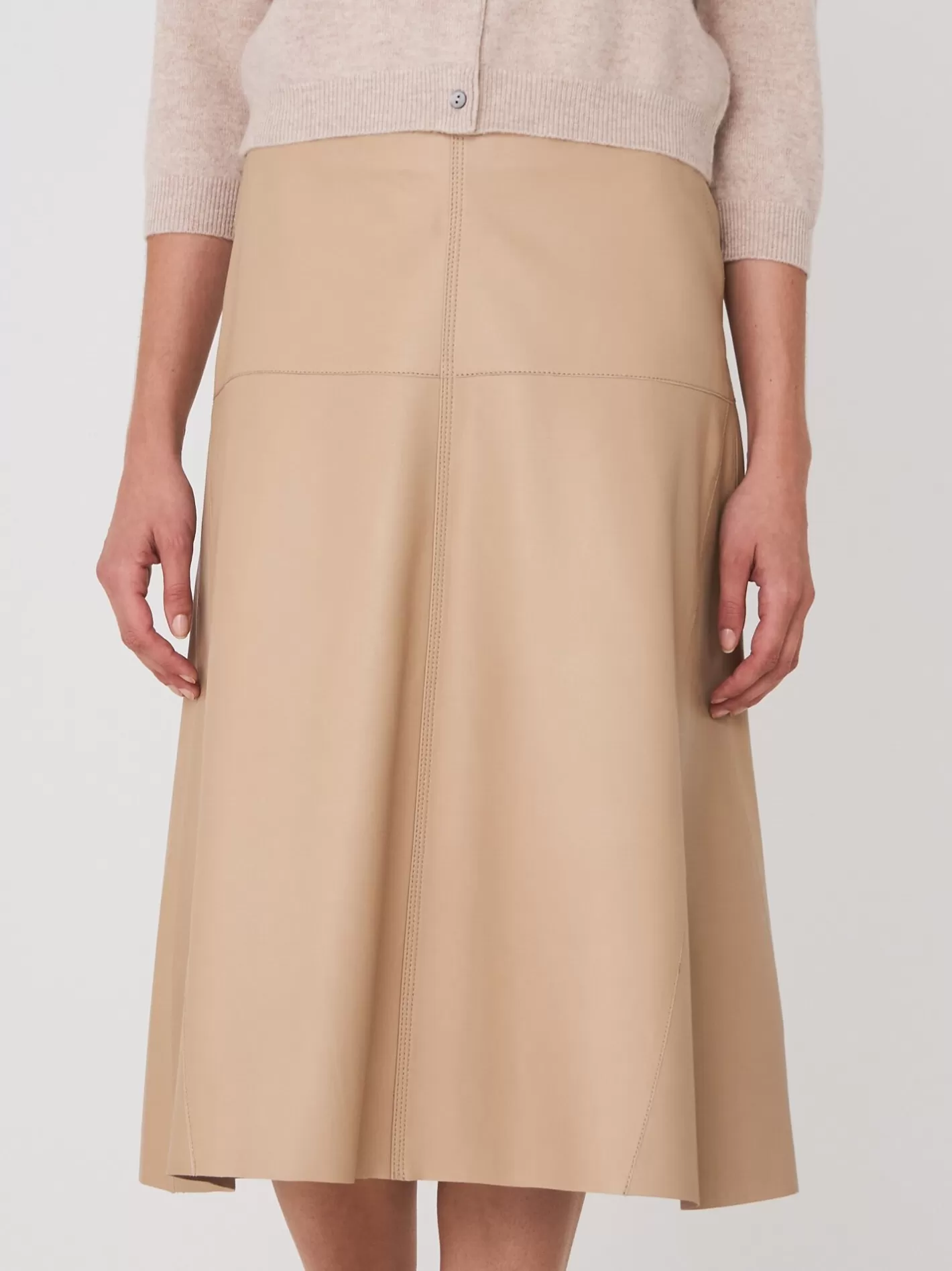 Leather<REPEAT cashmere A-Line Leather Skirt Nougat