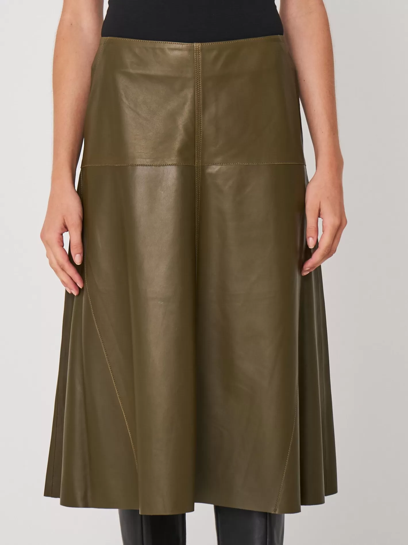 Leather<REPEAT cashmere A-Line Leather Skirt Verde