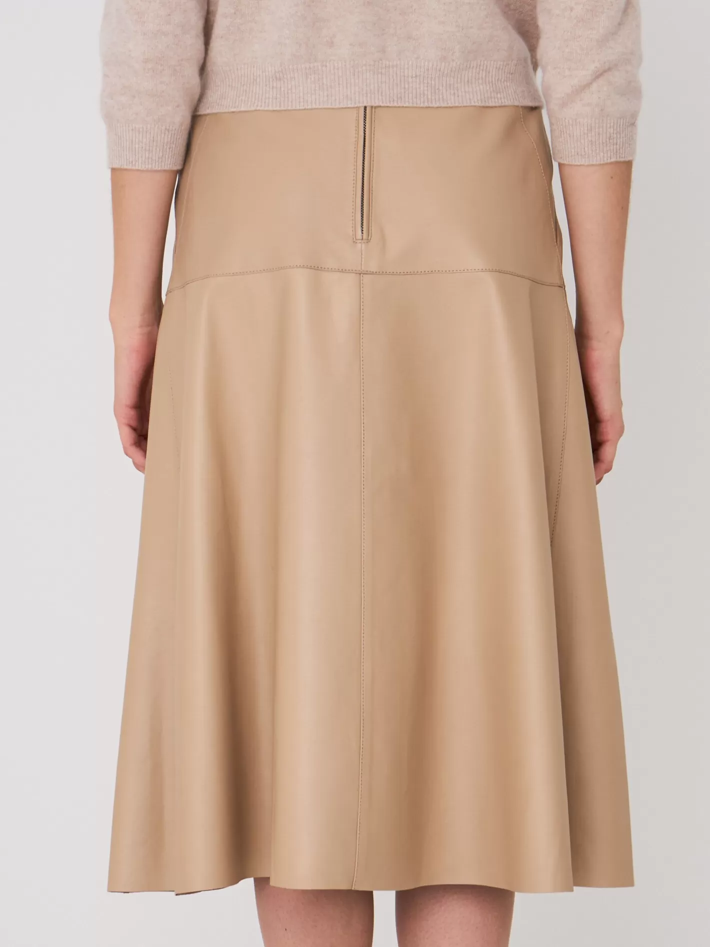 Leather<REPEAT cashmere A-Line Leather Skirt Nougat