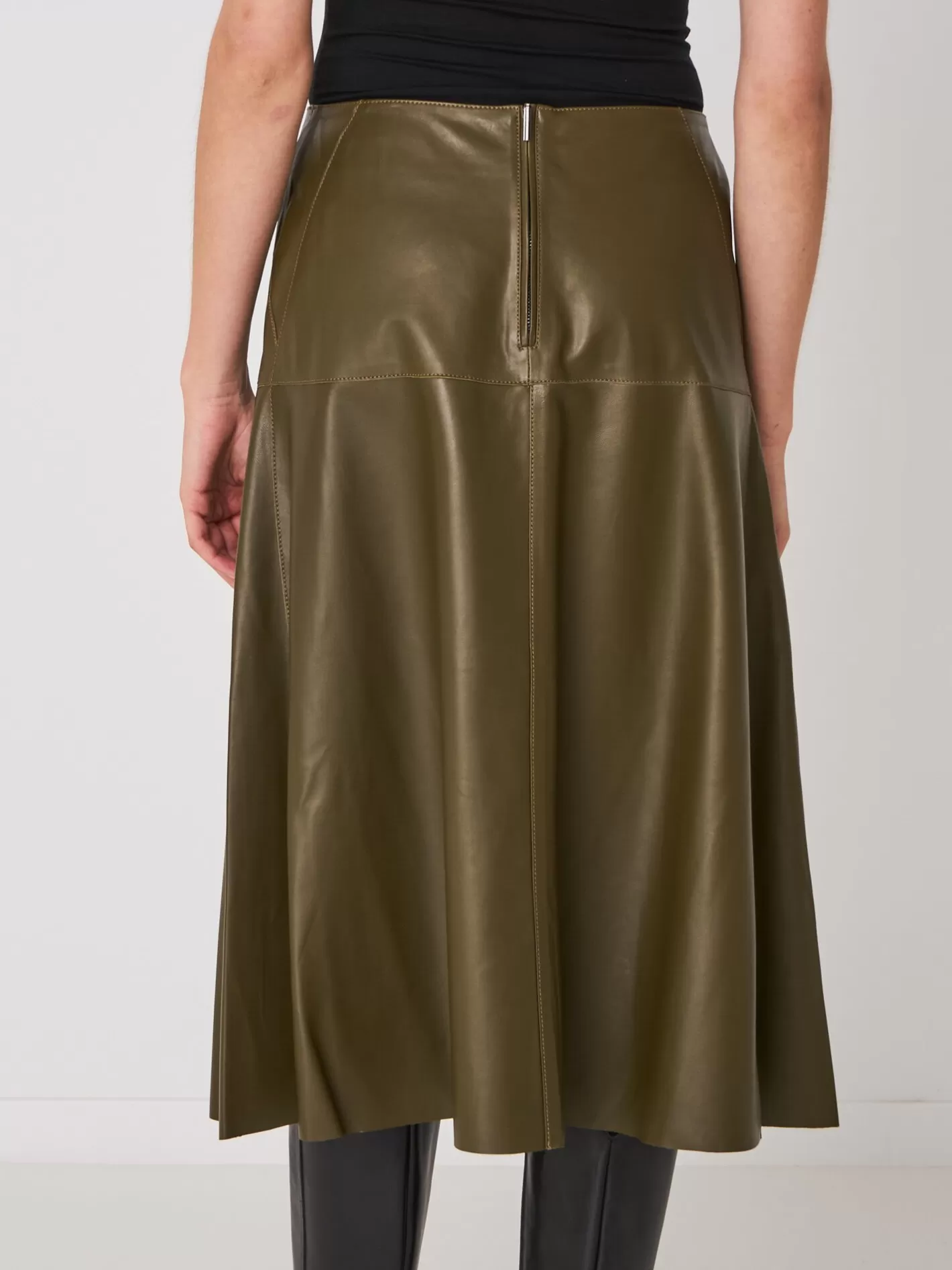 Leather<REPEAT cashmere A-Line Leather Skirt Verde