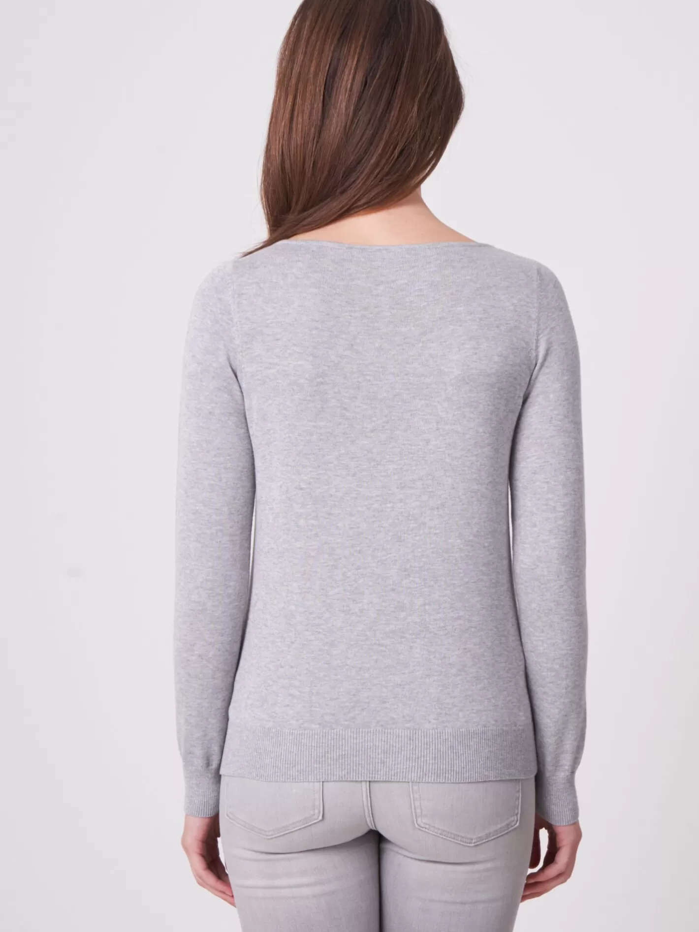 Sweaters<REPEAT cashmere Basic Boat Neck Cotton Blend Sweater Grey