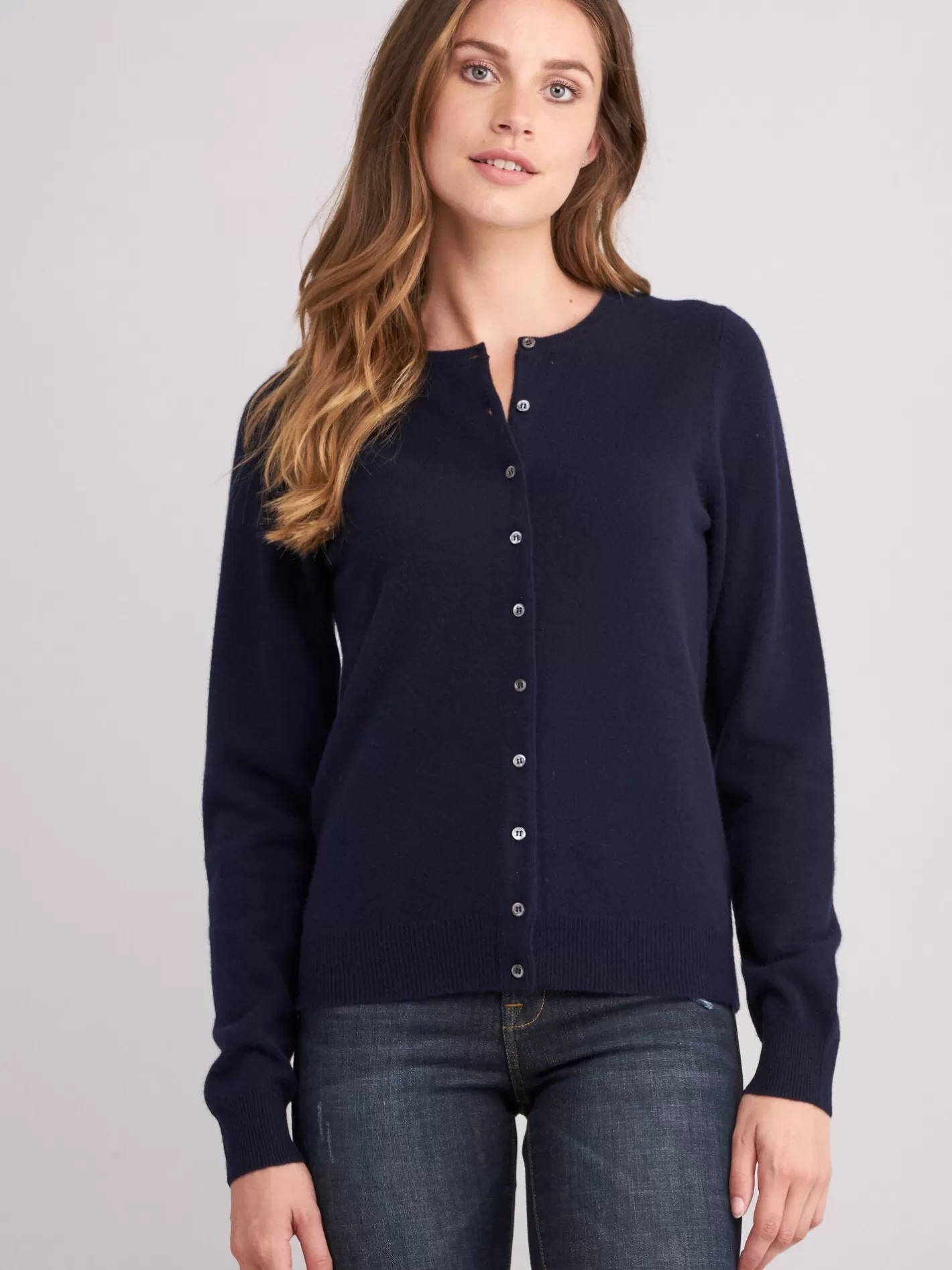 Cardigans<REPEAT cashmere Basic Cashmere Cardigan With Round Neck Navy