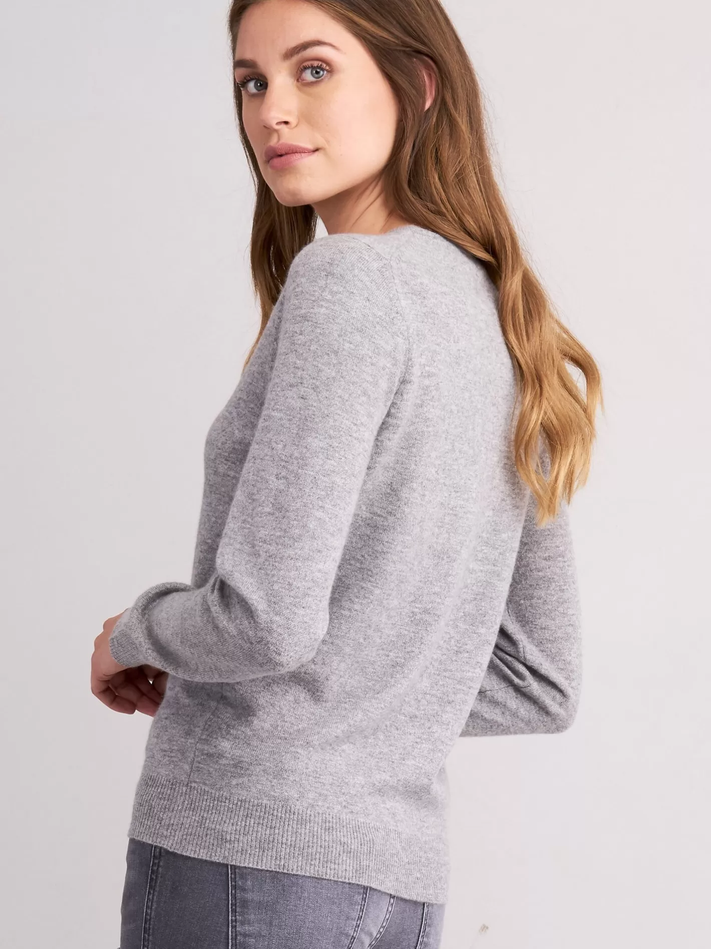 Cardigans<REPEAT cashmere Basic Cashmere Cardigan With Round Neck Light Grey