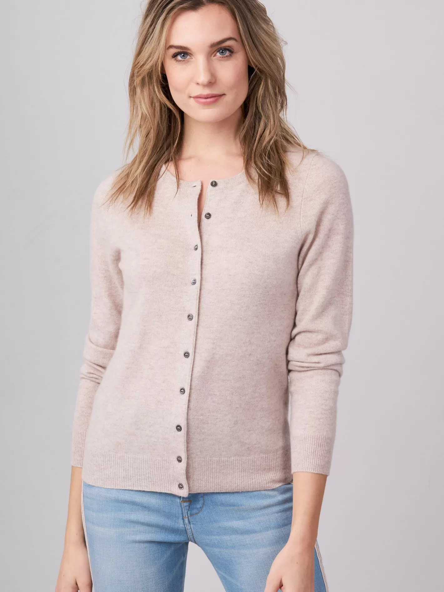 Repeats Favorites<REPEAT cashmere Basic Cashmere Cardigan With Round Neck Beige