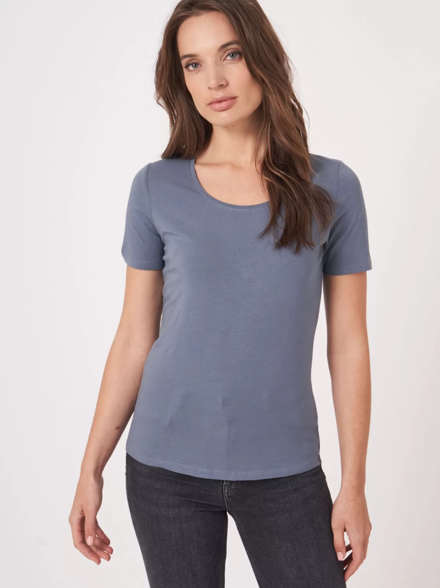 Tops<REPEAT cashmere Basic Cotton Crew Neck T-Shirt Denim