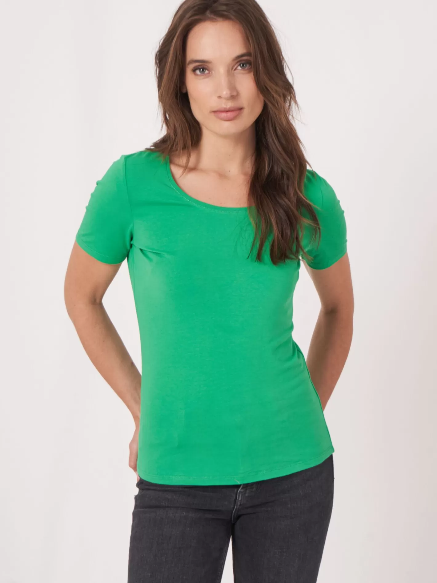 Tops<REPEAT cashmere Basic Cotton Crew Neck T-Shirt Green