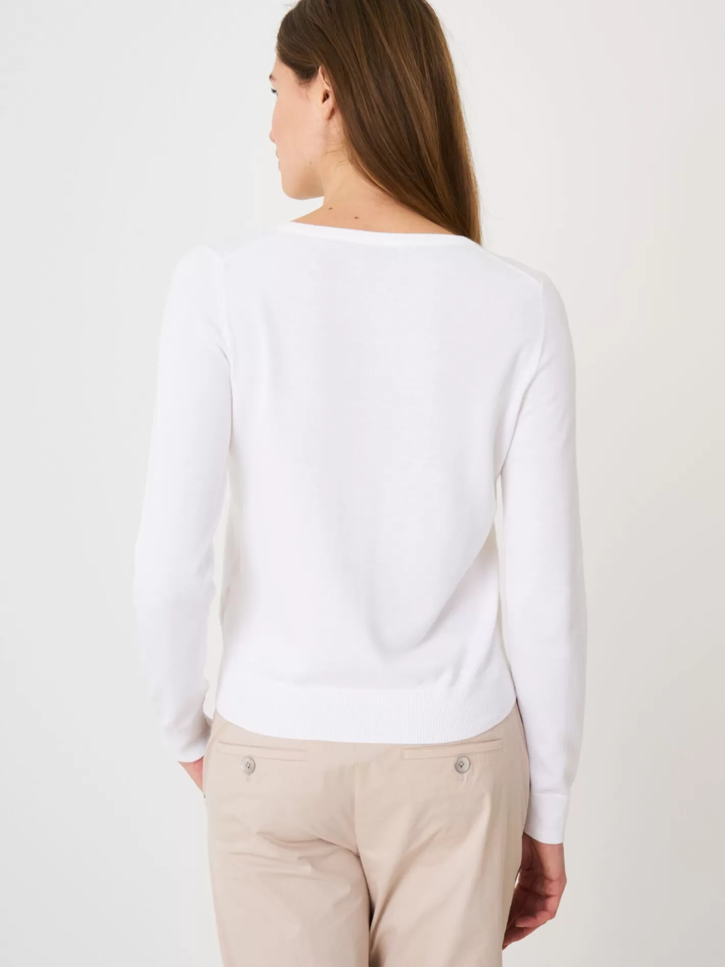 Cardigans<REPEAT cashmere Basic Fine Knit Cardigan In Cotton Blend White