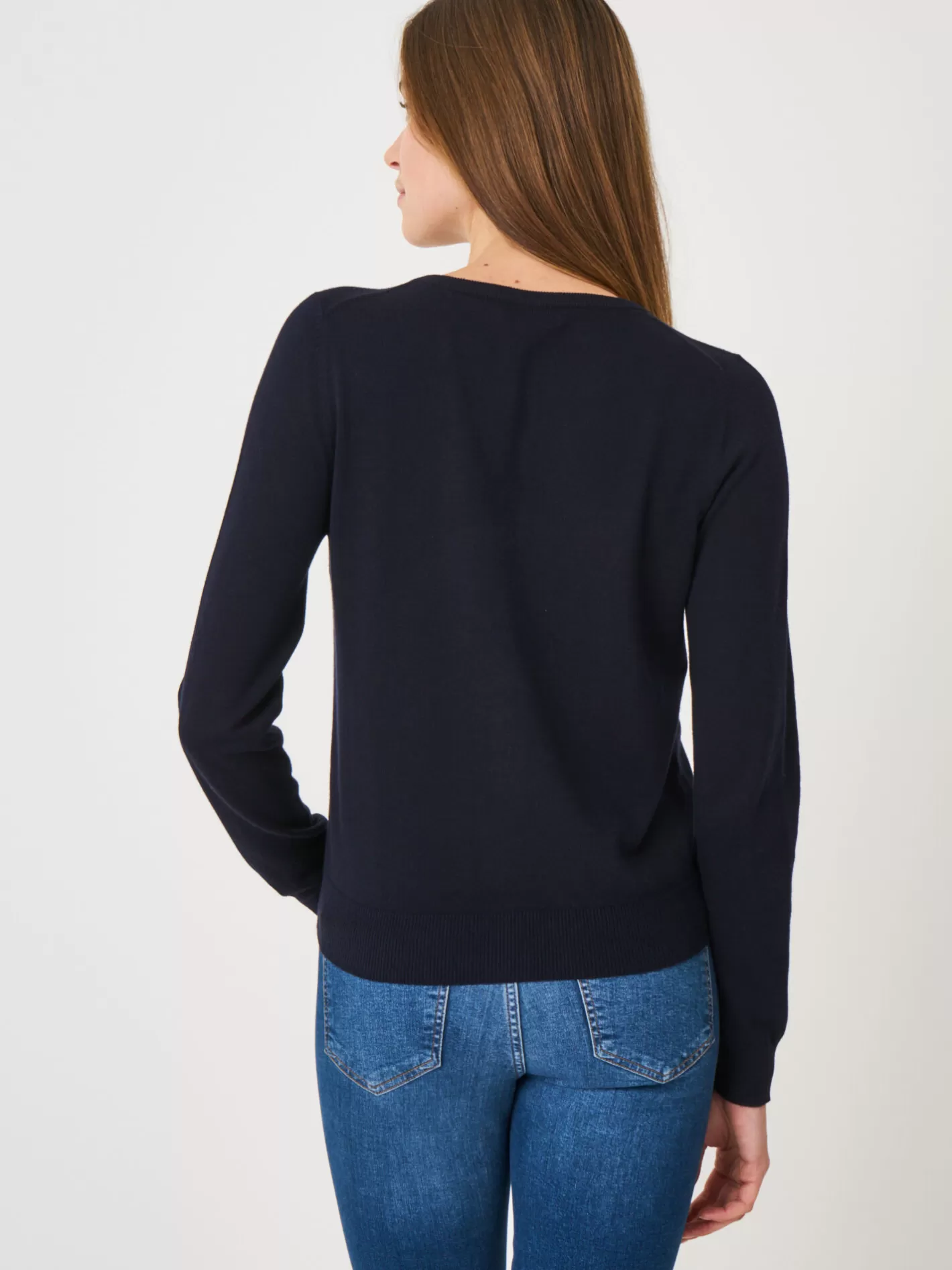 Cardigans<REPEAT cashmere Basic Fine Knit Cardigan In Cotton Blend Navy