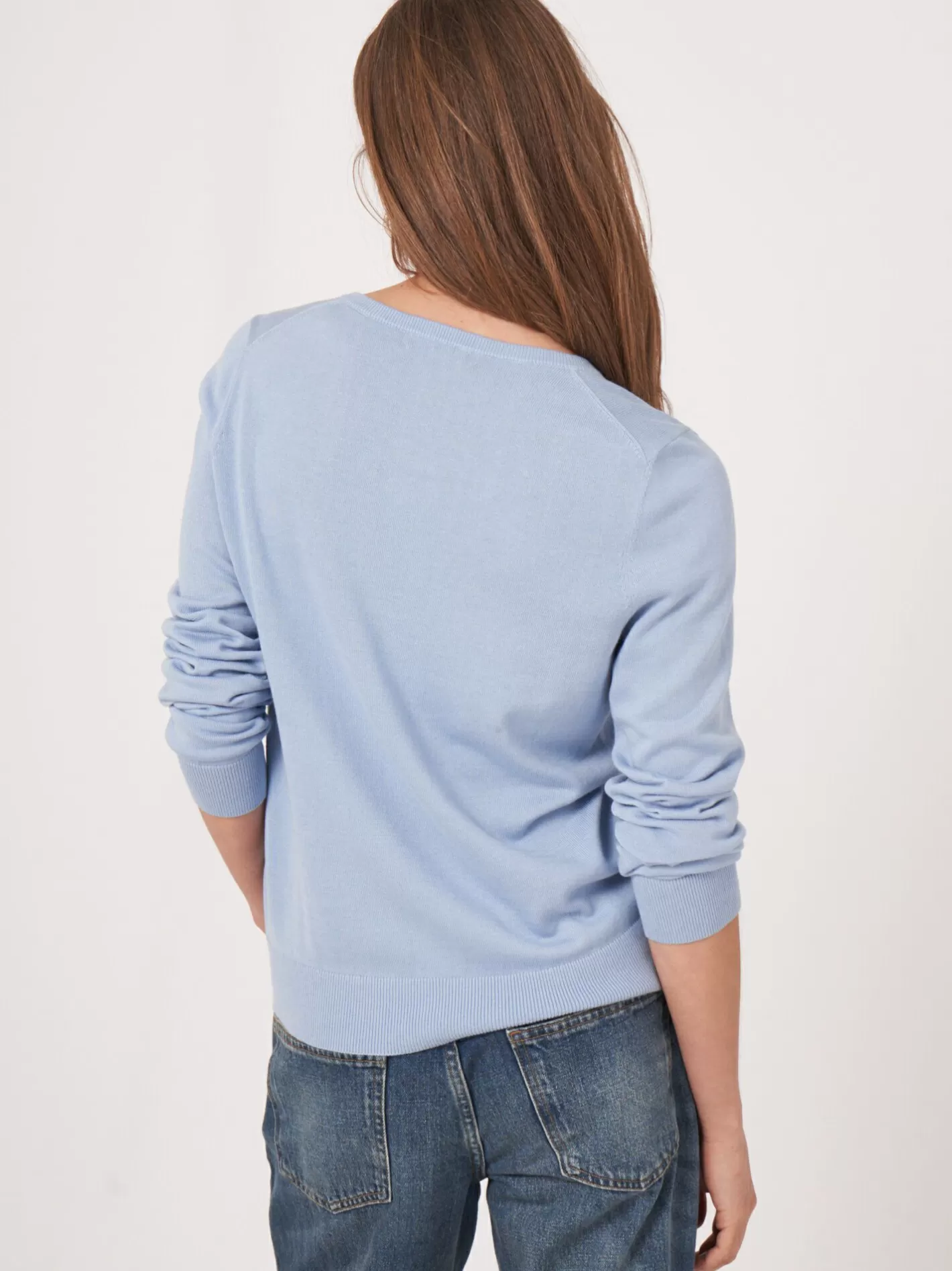 Cardigans<REPEAT cashmere Basic Fine Knit Cardigan In Organic Cotton Blend Lt Blue