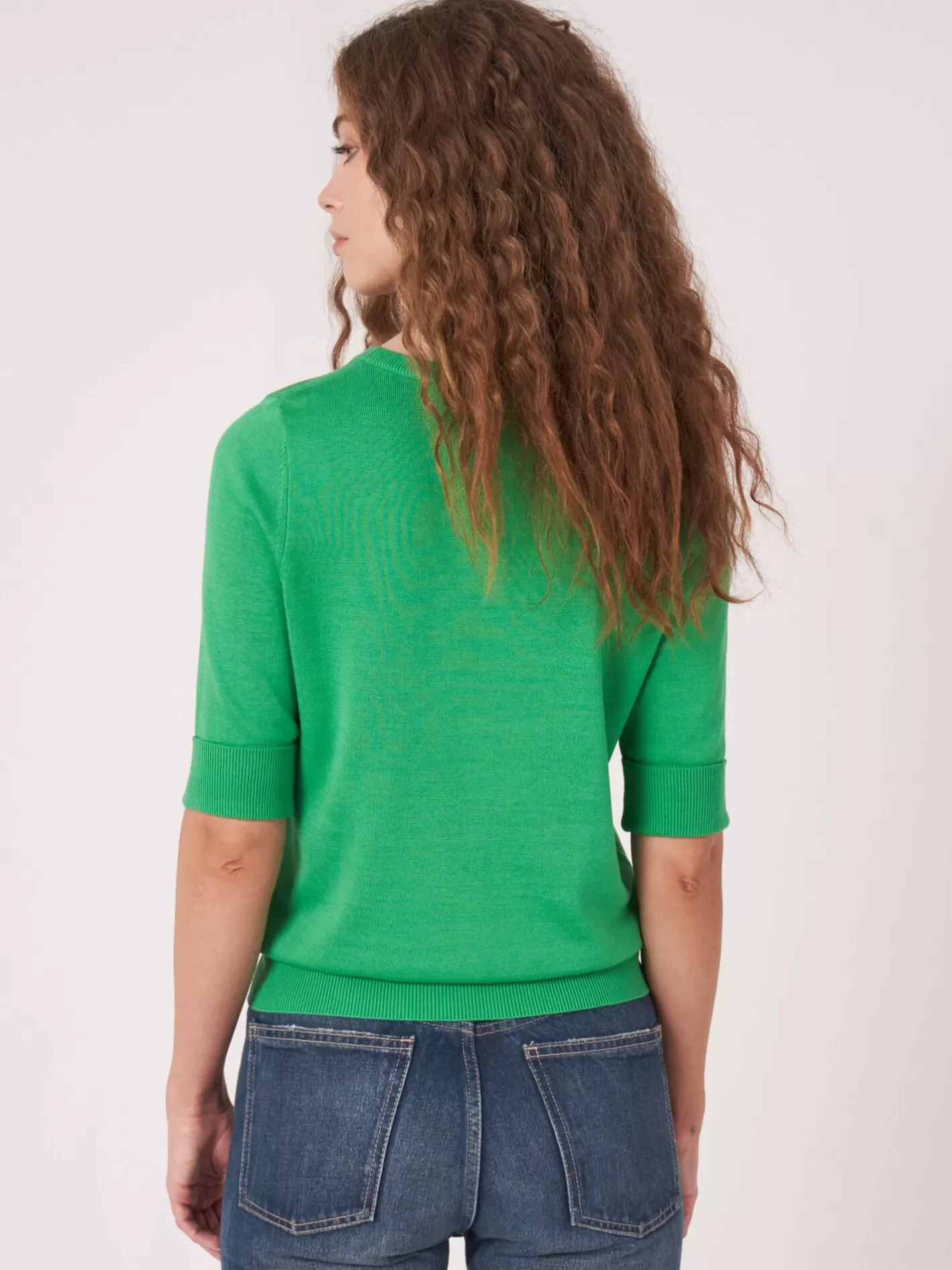 Sweaters<REPEAT cashmere Basic Fine Knit Short Sleeve Pullover In Organic Cotton Blend Green