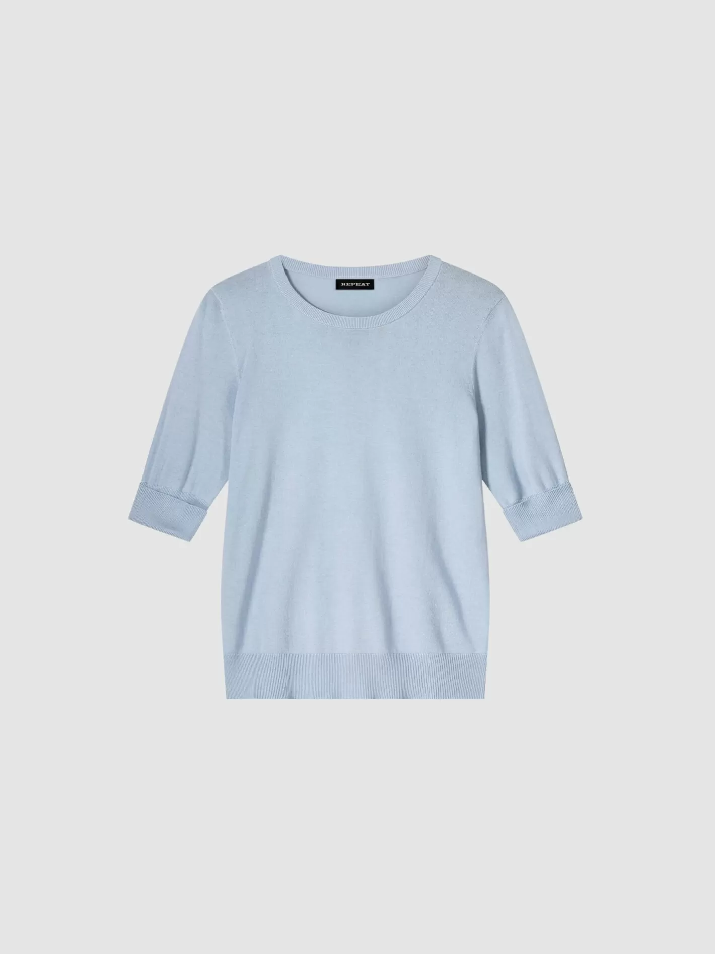 Sweaters<REPEAT cashmere Basic Fine Knit Short Sleeve Pullover In Organic Cotton Blend Lt Blue