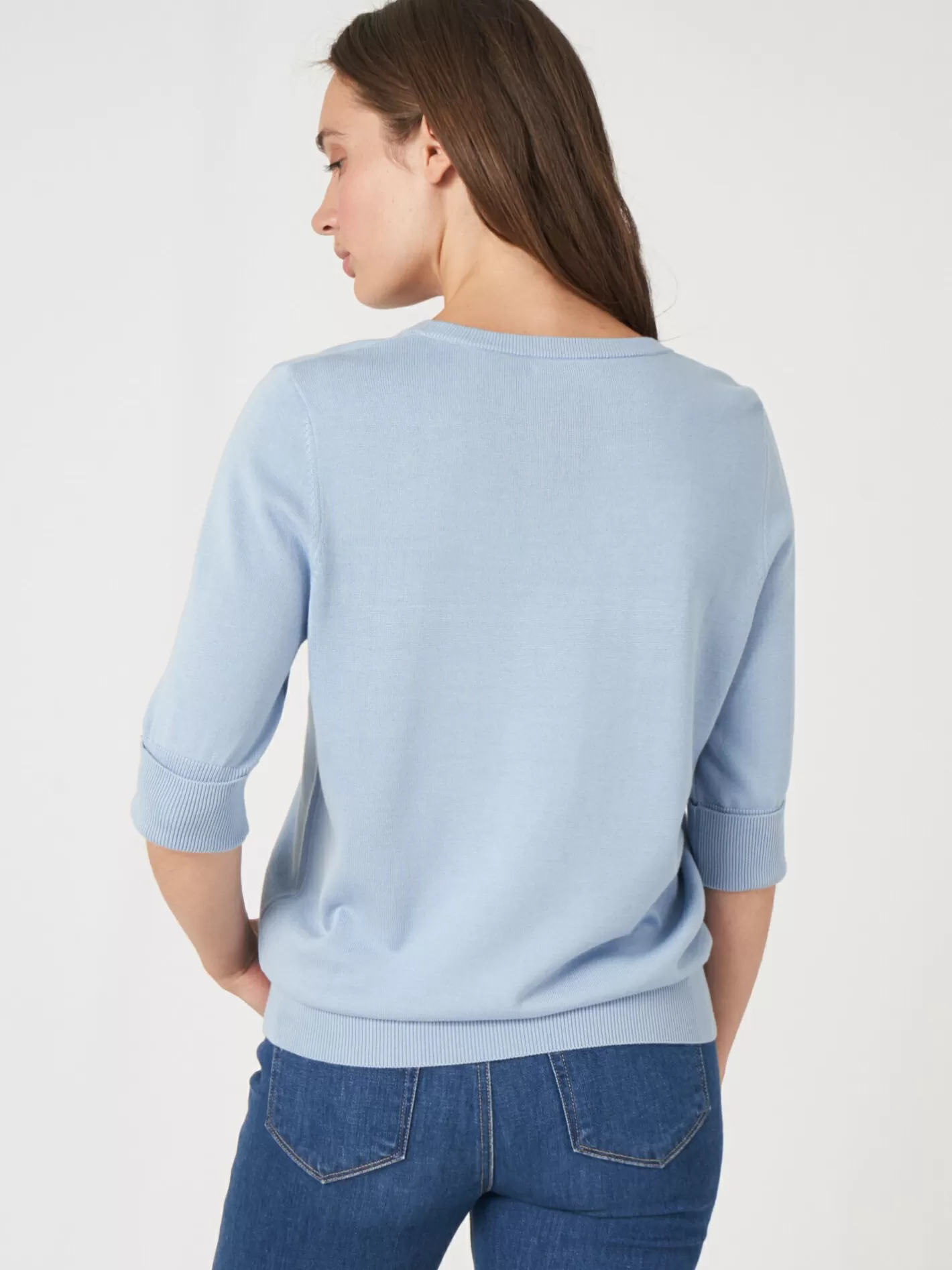 Sweaters<REPEAT cashmere Basic Fine Knit Short Sleeve Pullover In Organic Cotton Blend Lt Blue