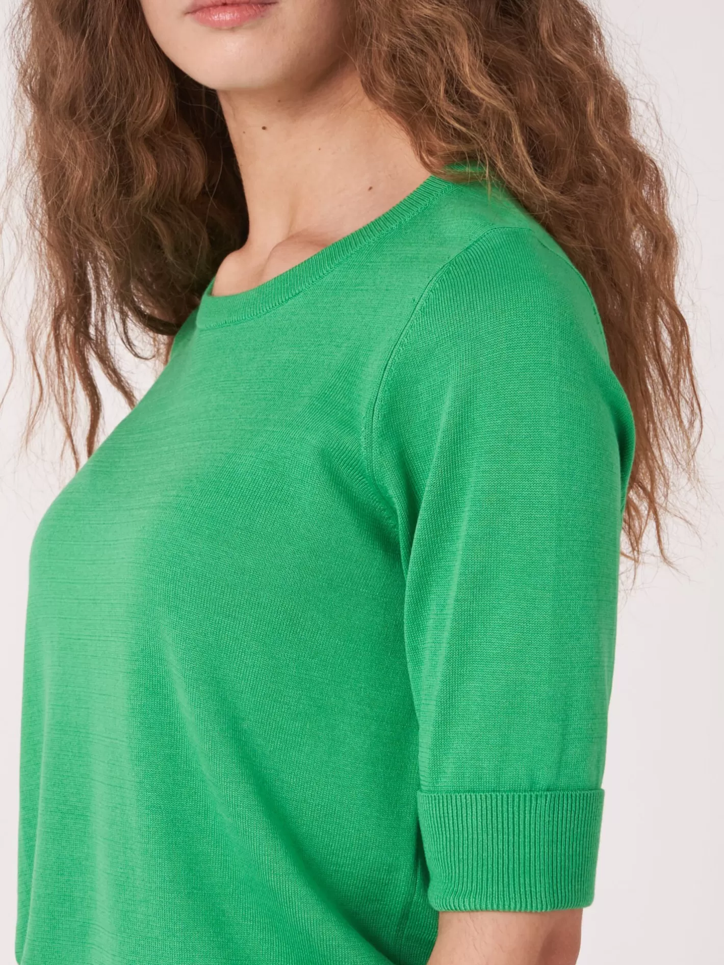 Sweaters<REPEAT cashmere Basic Fine Knit Short Sleeve Pullover In Organic Cotton Blend Green