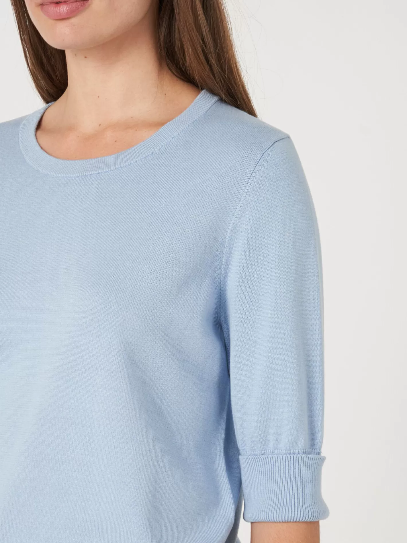 Sweaters<REPEAT cashmere Basic Fine Knit Short Sleeve Pullover In Organic Cotton Blend Lt Blue