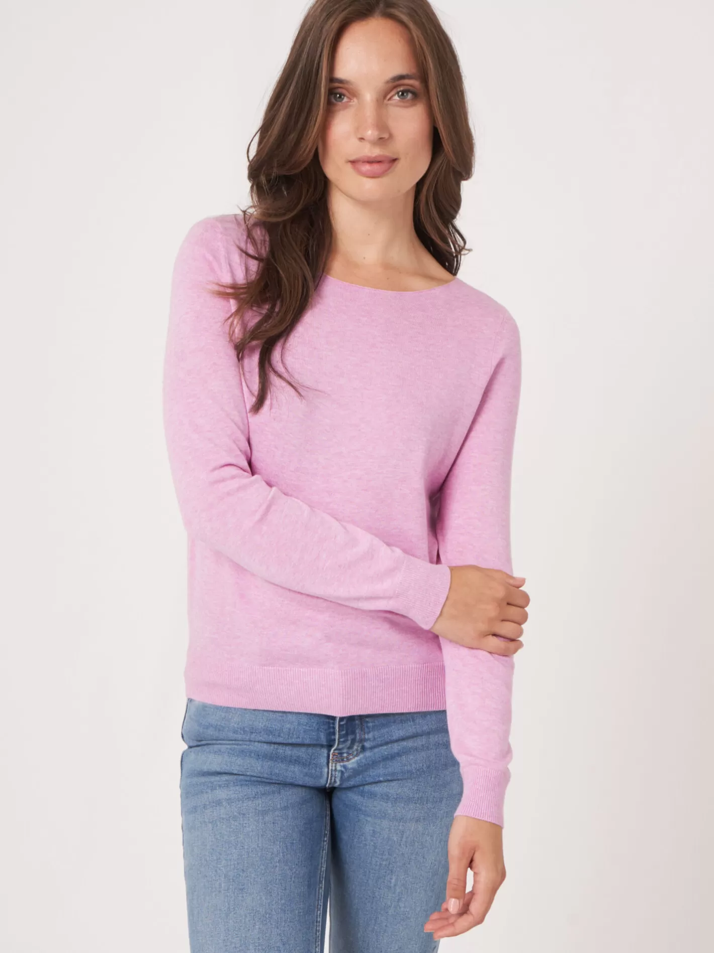 Sweaters<REPEAT cashmere Basic Long Sleeve Pullover In Cotton Blend Orchid