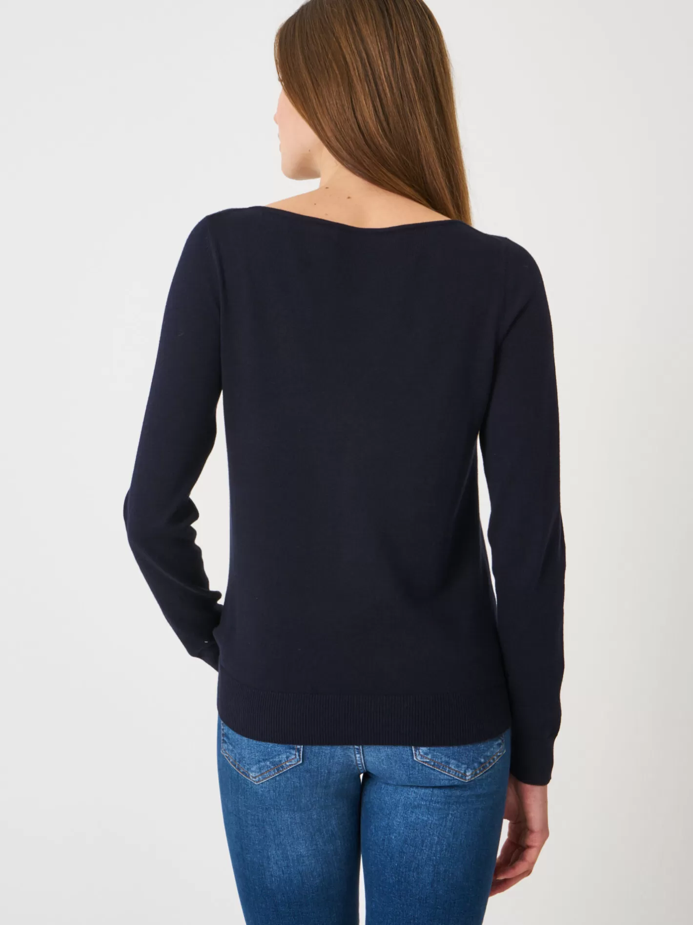 Sweaters<REPEAT cashmere Basic Long Sleeve Pullover In Cotton Blend Navy