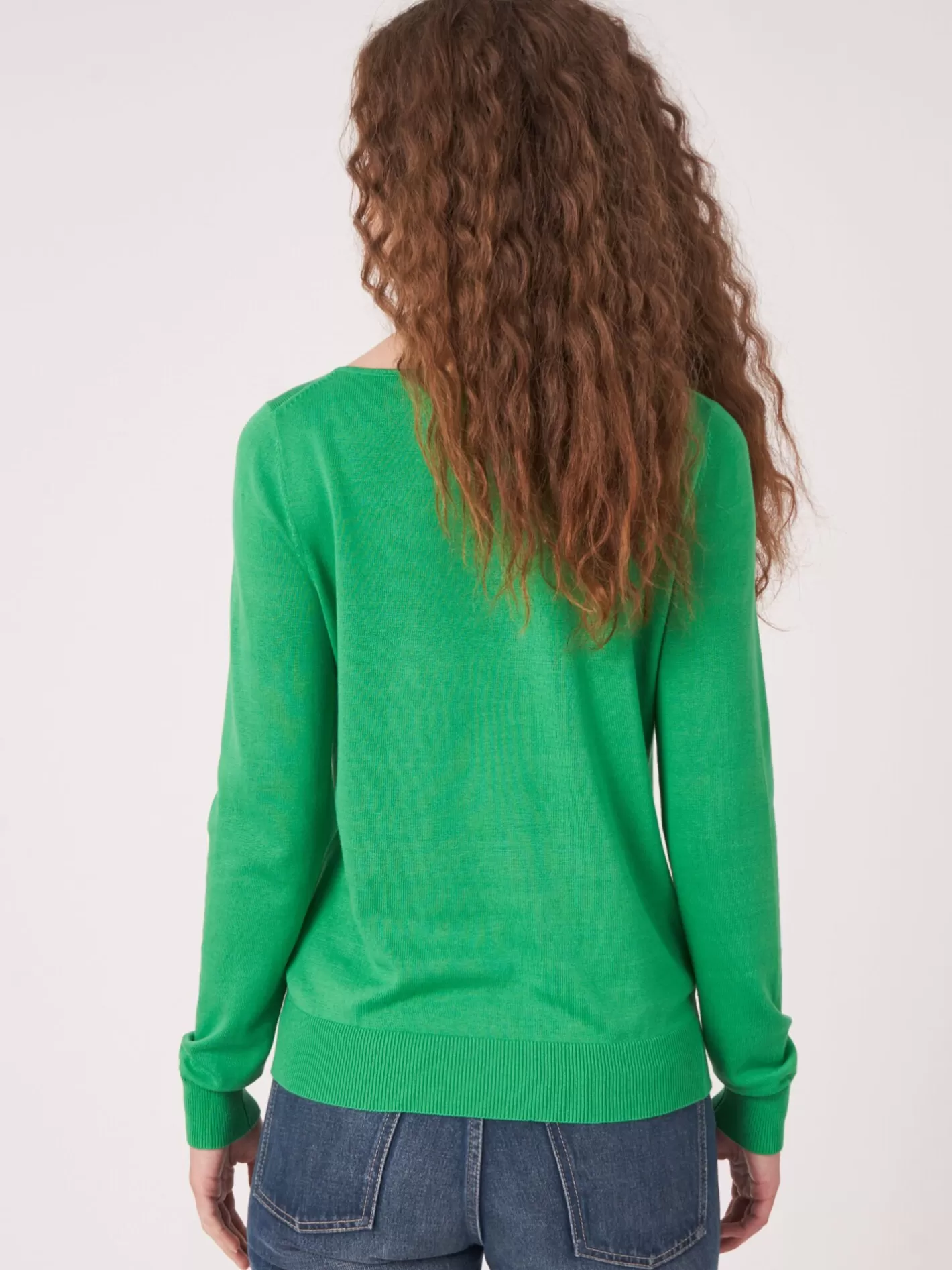 Sweaters<REPEAT cashmere Basic Long Sleeve Pullover In Cotton Blend Green