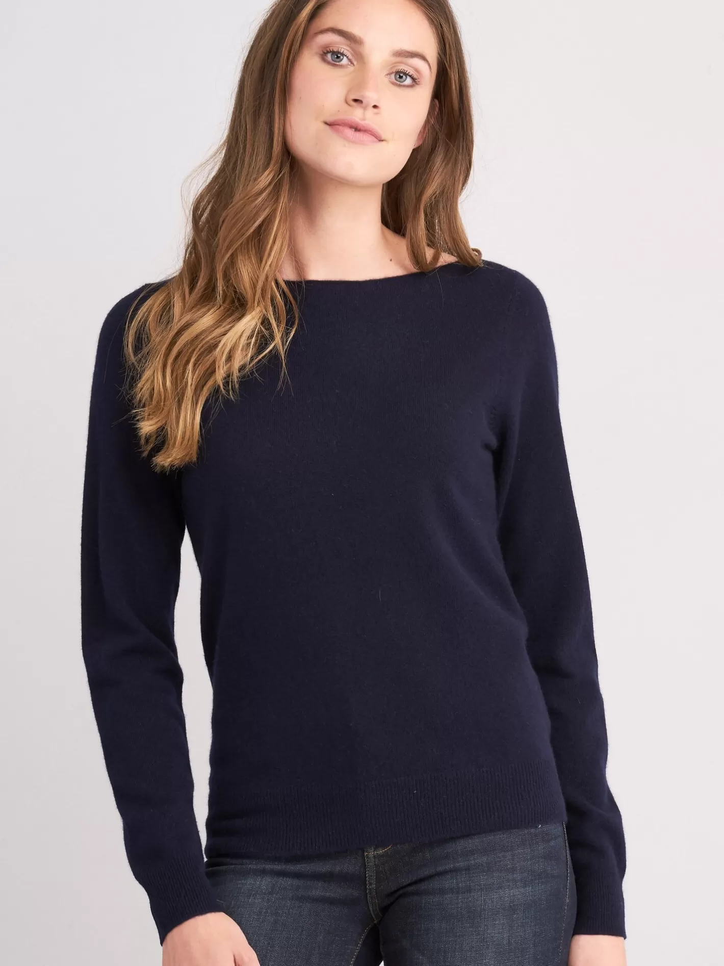 Organic Cashmere<REPEAT cashmere Basic Organic Cashmere Boat Neck Jumper Navy