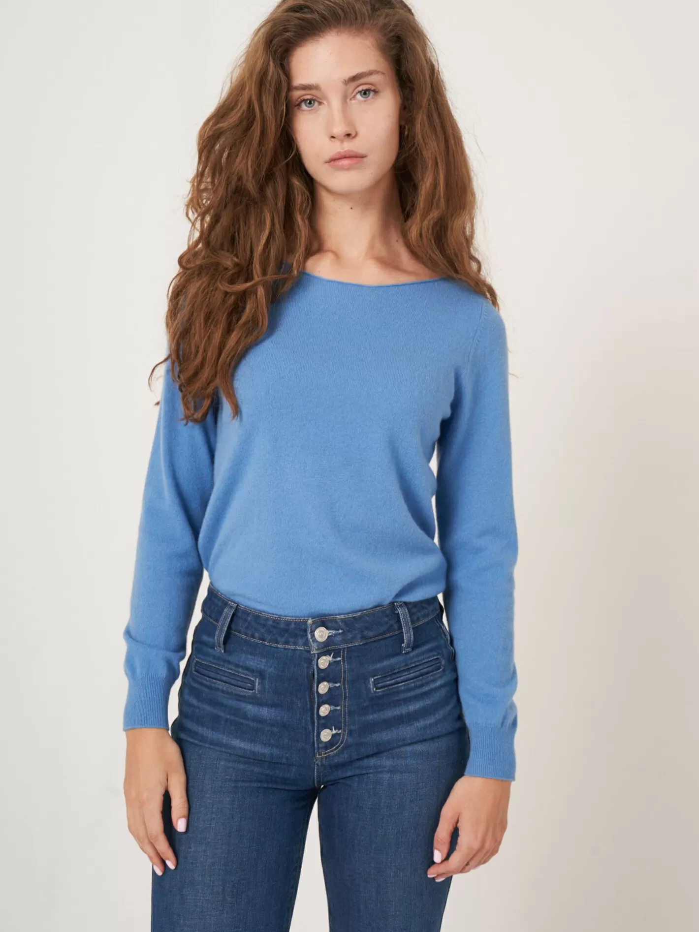 Sweaters<REPEAT cashmere Basic Organic Cashmere Boat Neck Jumper Sky