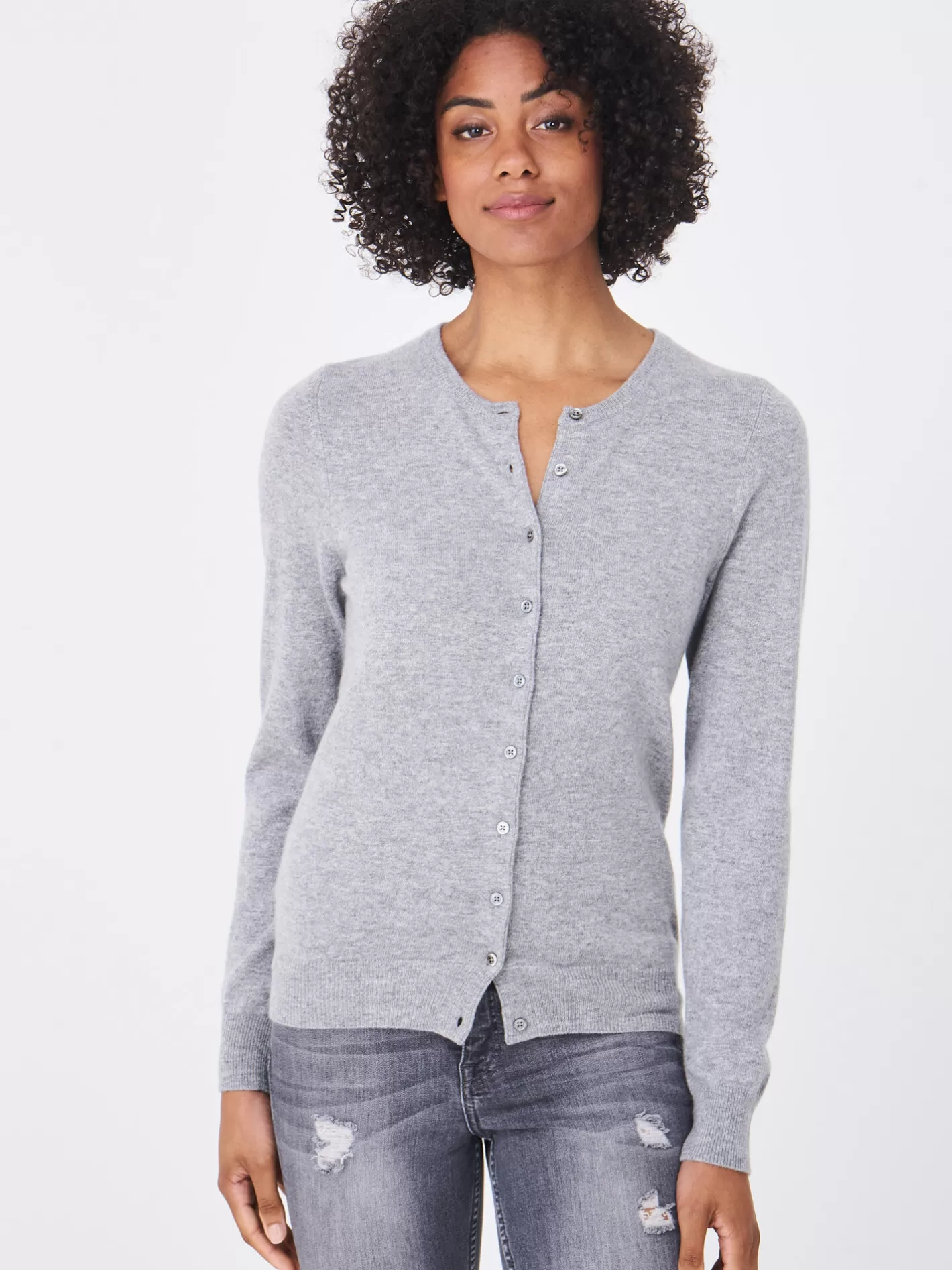 Organic Cashmere<REPEAT cashmere Basic Organic Cashmere Cardigan With Round Neck Light Grey