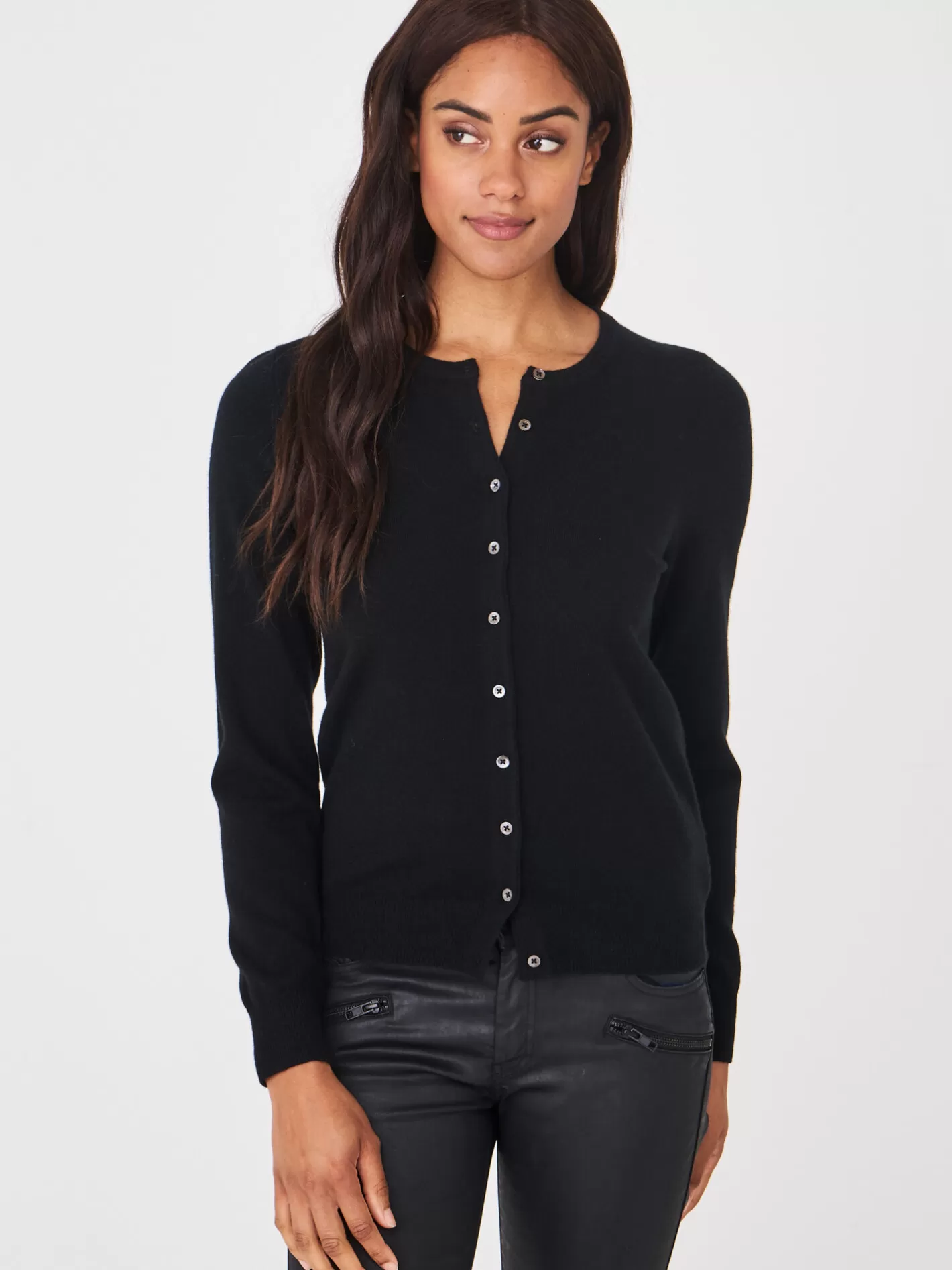 Organic Cashmere<REPEAT cashmere Basic Organic Cashmere Cardigan With Round Neck Black