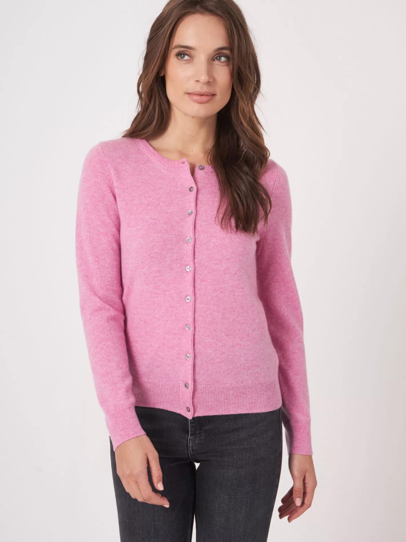 Organic Cashmere<REPEAT cashmere Basic Organic Cashmere Cardigan With Round Neck Blossom