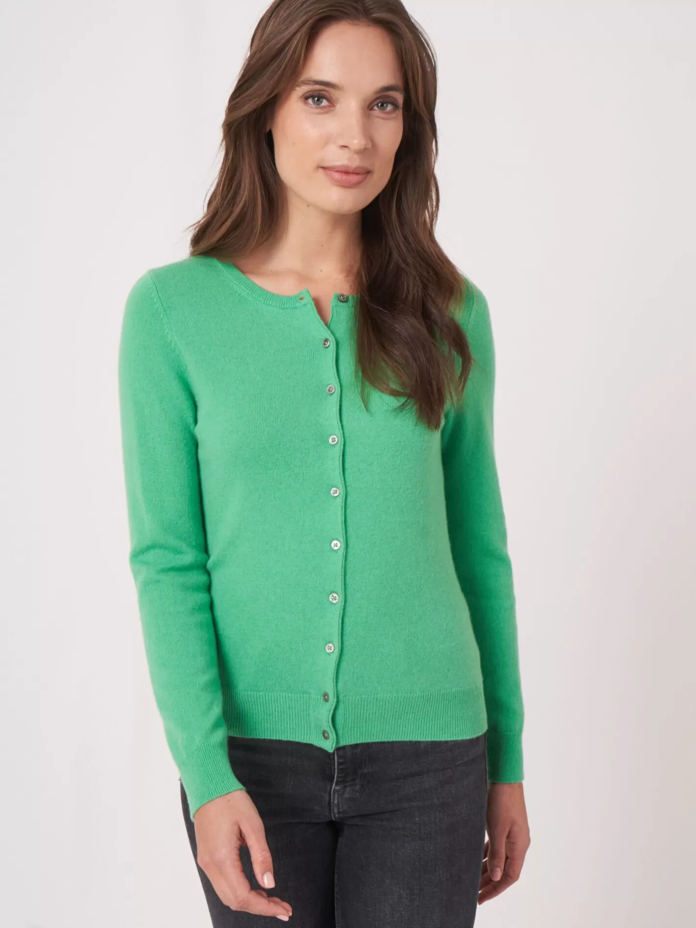 Organic Cashmere<REPEAT cashmere Basic Organic Cashmere Cardigan With Round Neck Basil