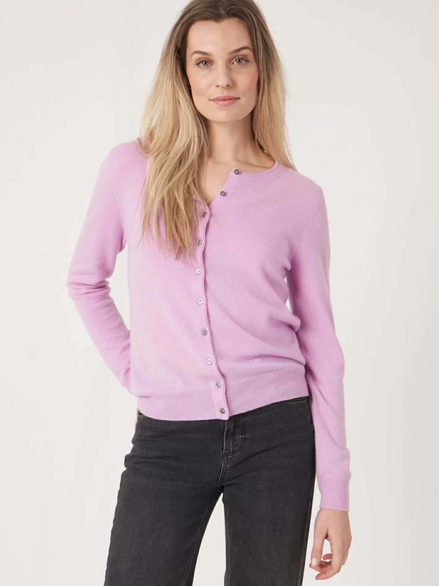 Cardigans<REPEAT cashmere Basic Organic Cashmere Cardigan With Round Neck Candy