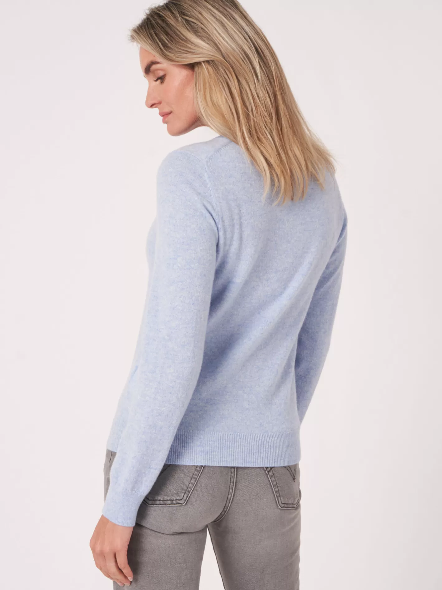 Organic Cashmere<REPEAT cashmere Basic Organic Cashmere Cardigan With Round Neck Sky