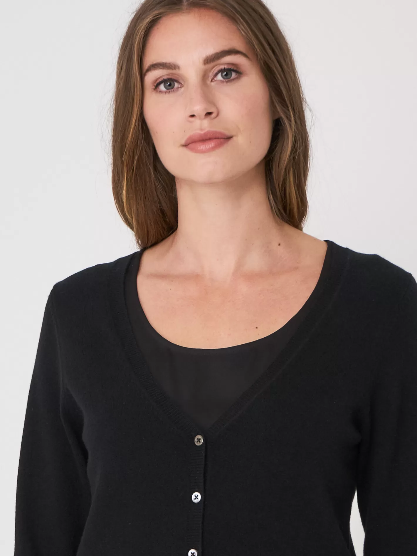 Organic Cashmere<REPEAT cashmere Basic Organic Cashmere Cardigan With V-Neck Black