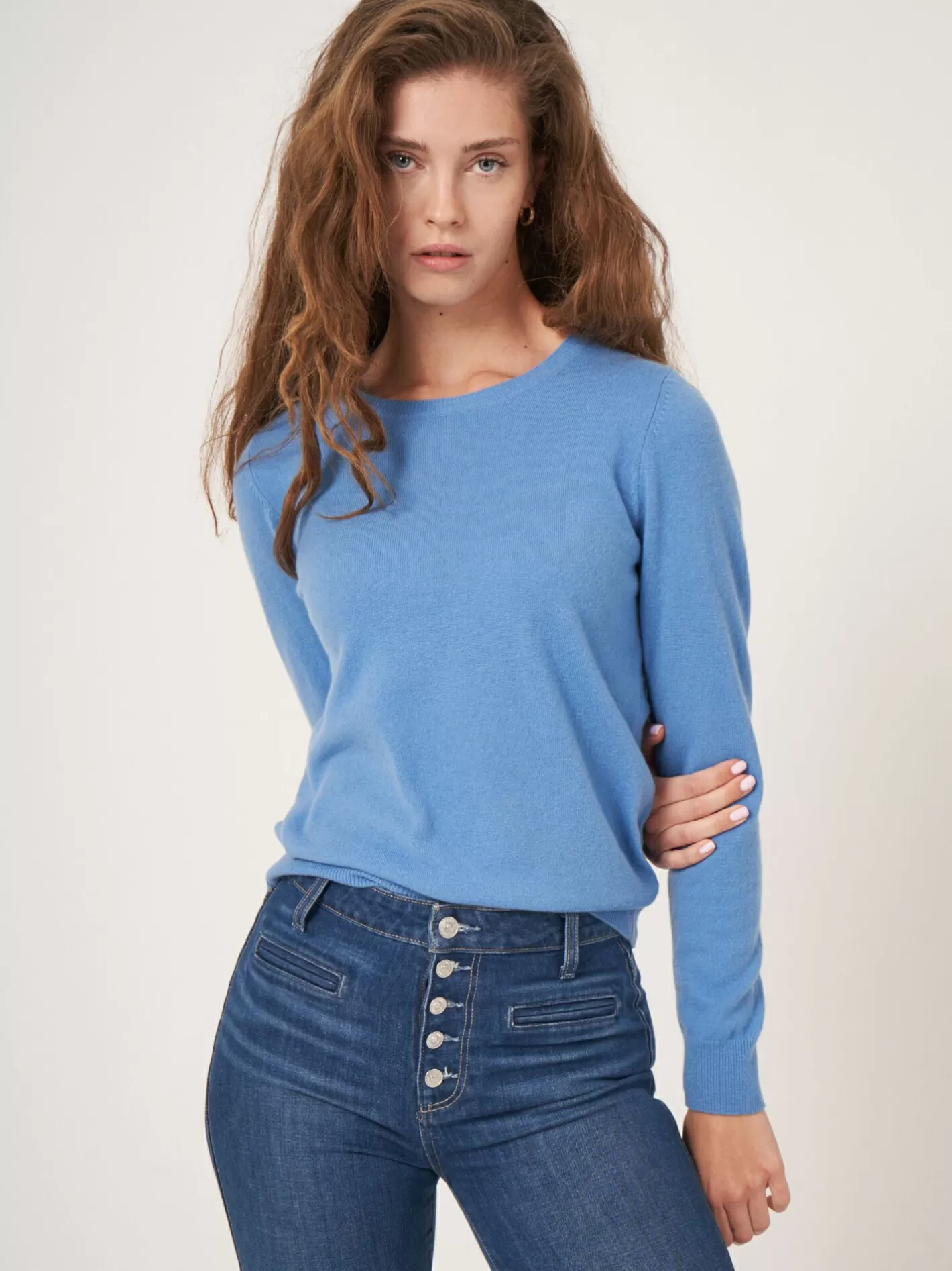 Sweaters<REPEAT cashmere Basic Organic Cashmere Sweater With Round Neckline Sky