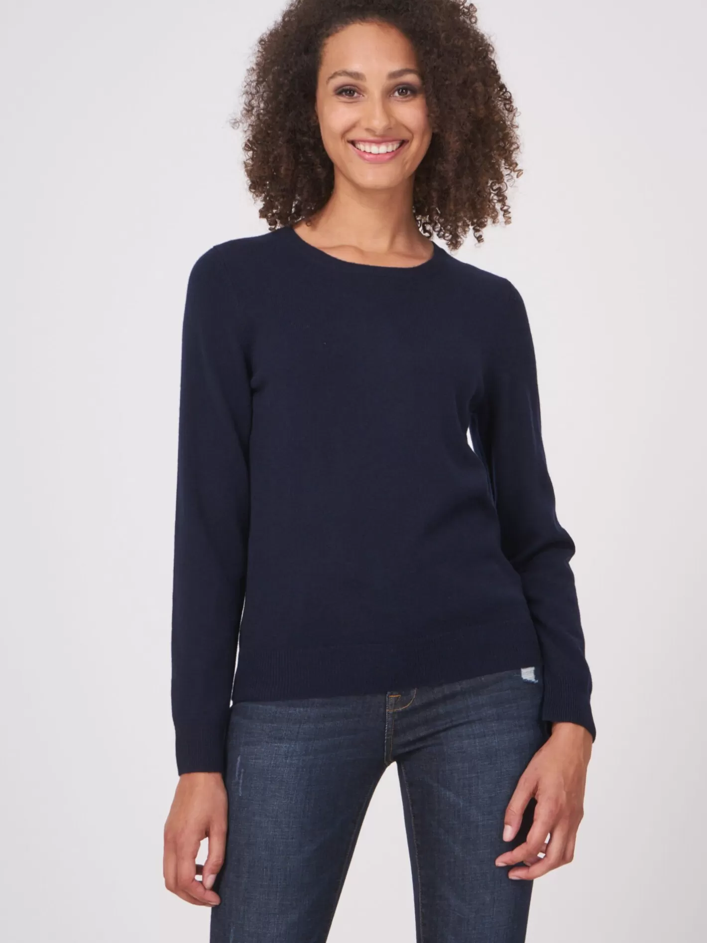 Organic Cashmere<REPEAT cashmere Basic Organic Cashmere Sweater With Round Neckline Navy