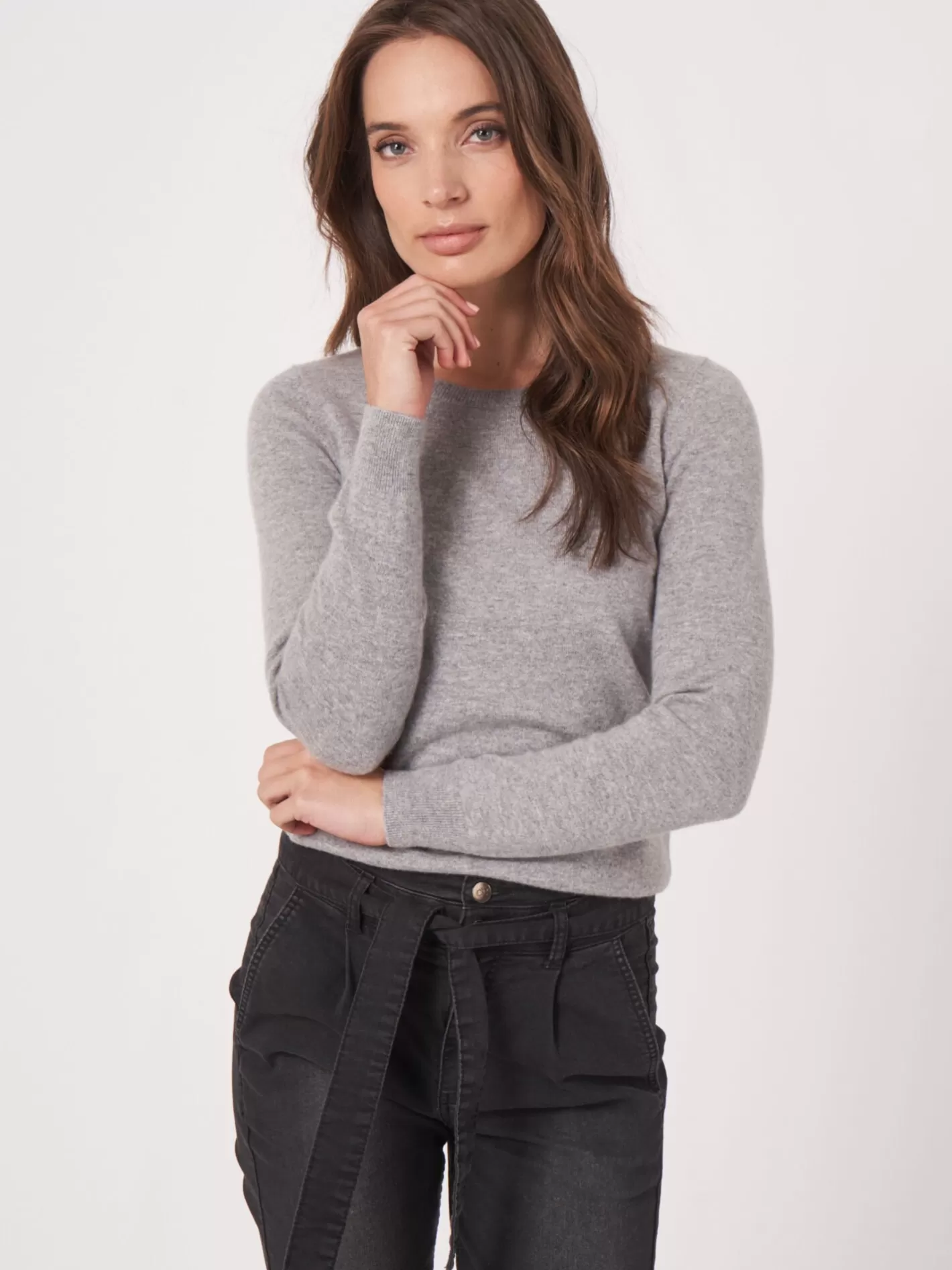 Organic Cashmere<REPEAT cashmere Basic Organic Cashmere Sweater With Round Neckline Light Grey