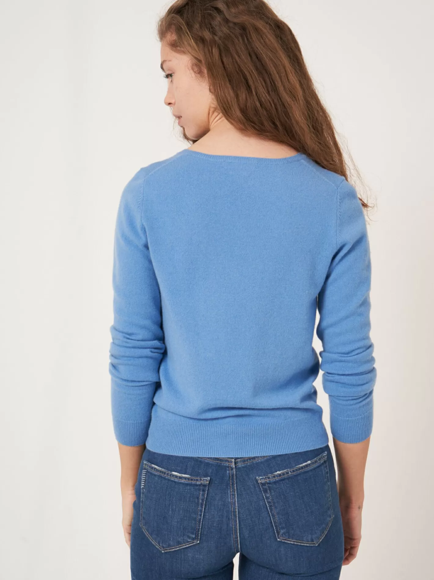 Sweaters<REPEAT cashmere Basic Organic Cashmere V-Neck Jumper Sky