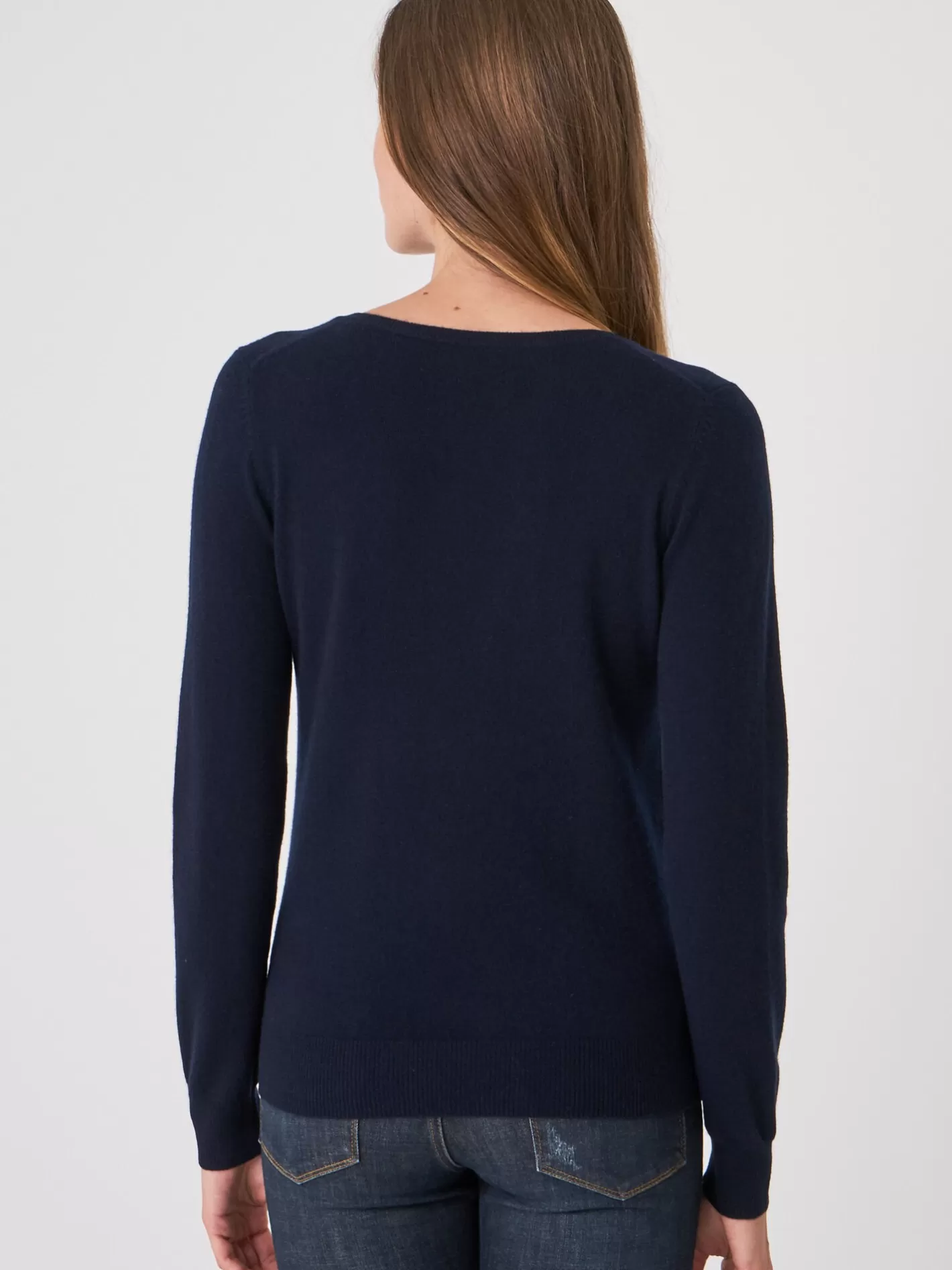 Organic Cashmere<REPEAT cashmere Basic Organic Cashmere V-Neck Jumper Navy