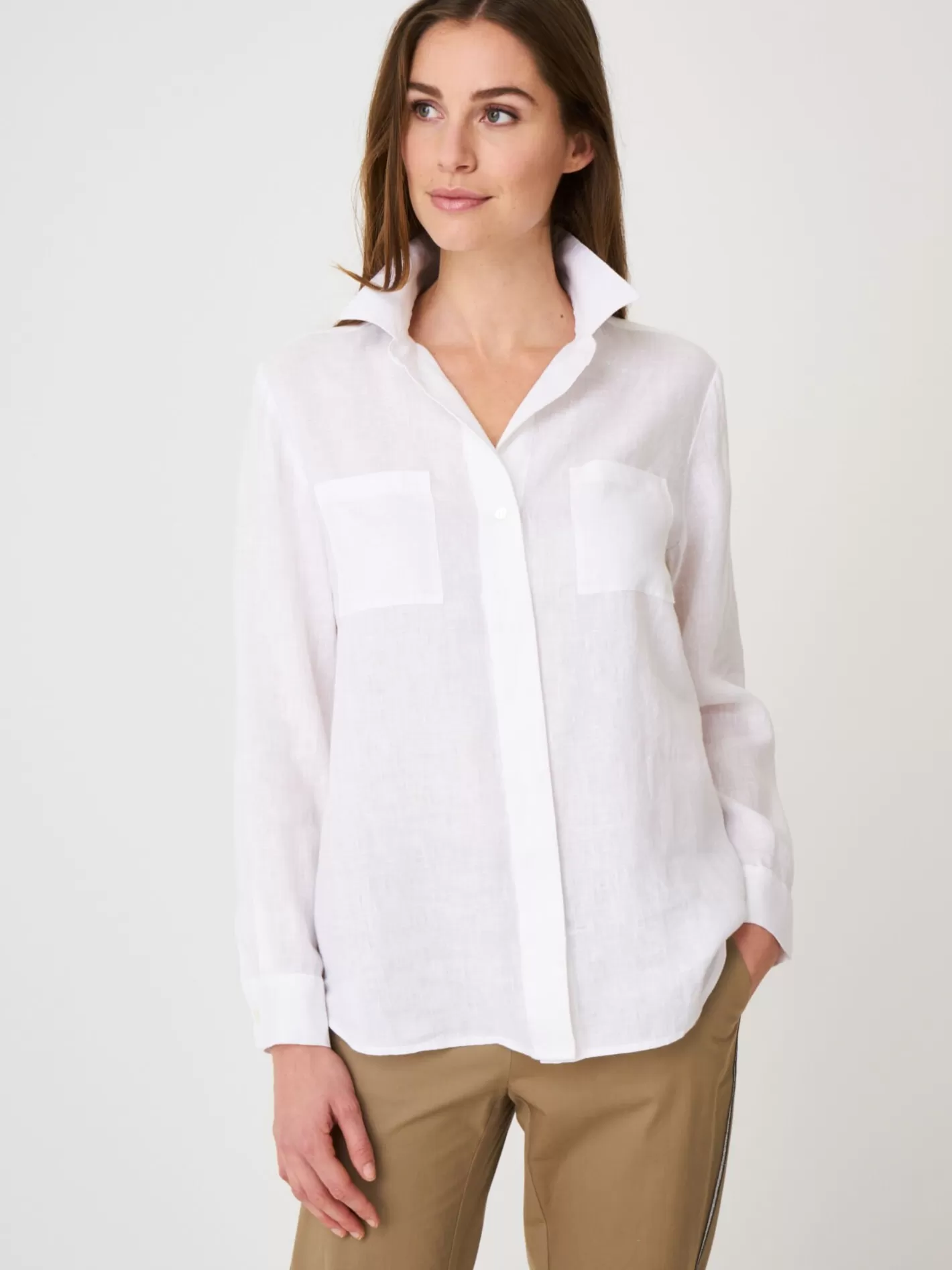 Blouses<REPEAT cashmere Basic Pure Linen Blouse With Breast Pockets White