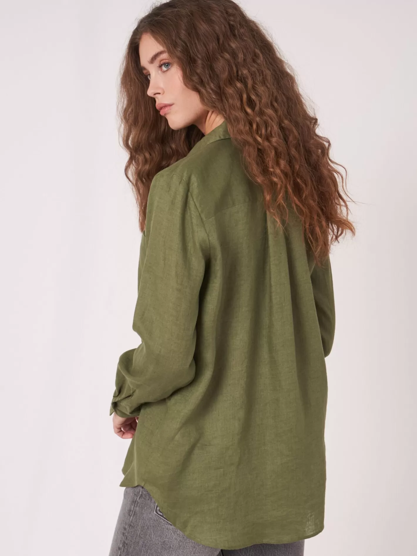 Blouses<REPEAT cashmere Basic Pure Linen Blouse With Breast Pockets Matcha