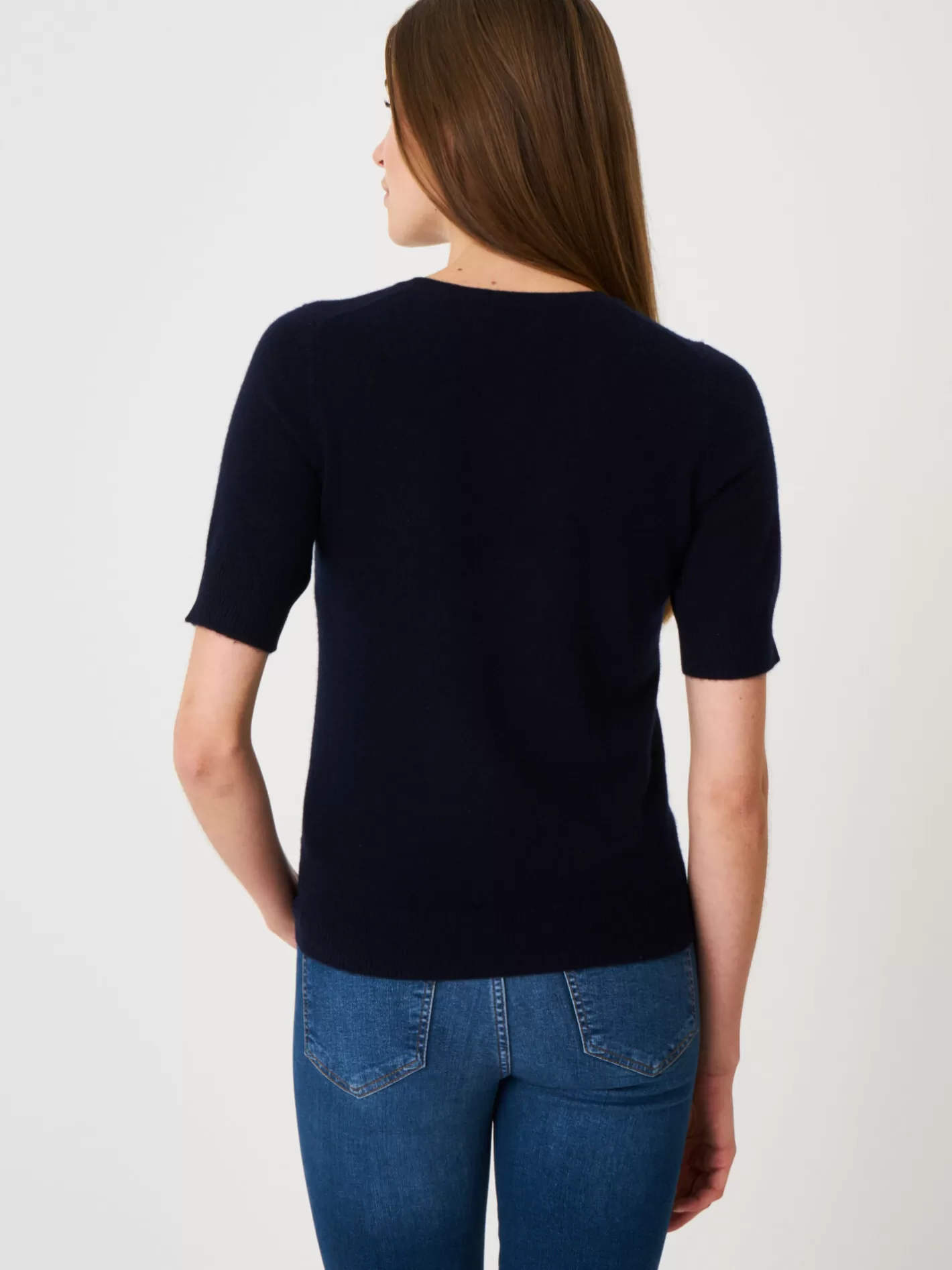 Organic Cashmere<REPEAT cashmere Basic Short Sleeve Organic Cashmere Sweater Navy