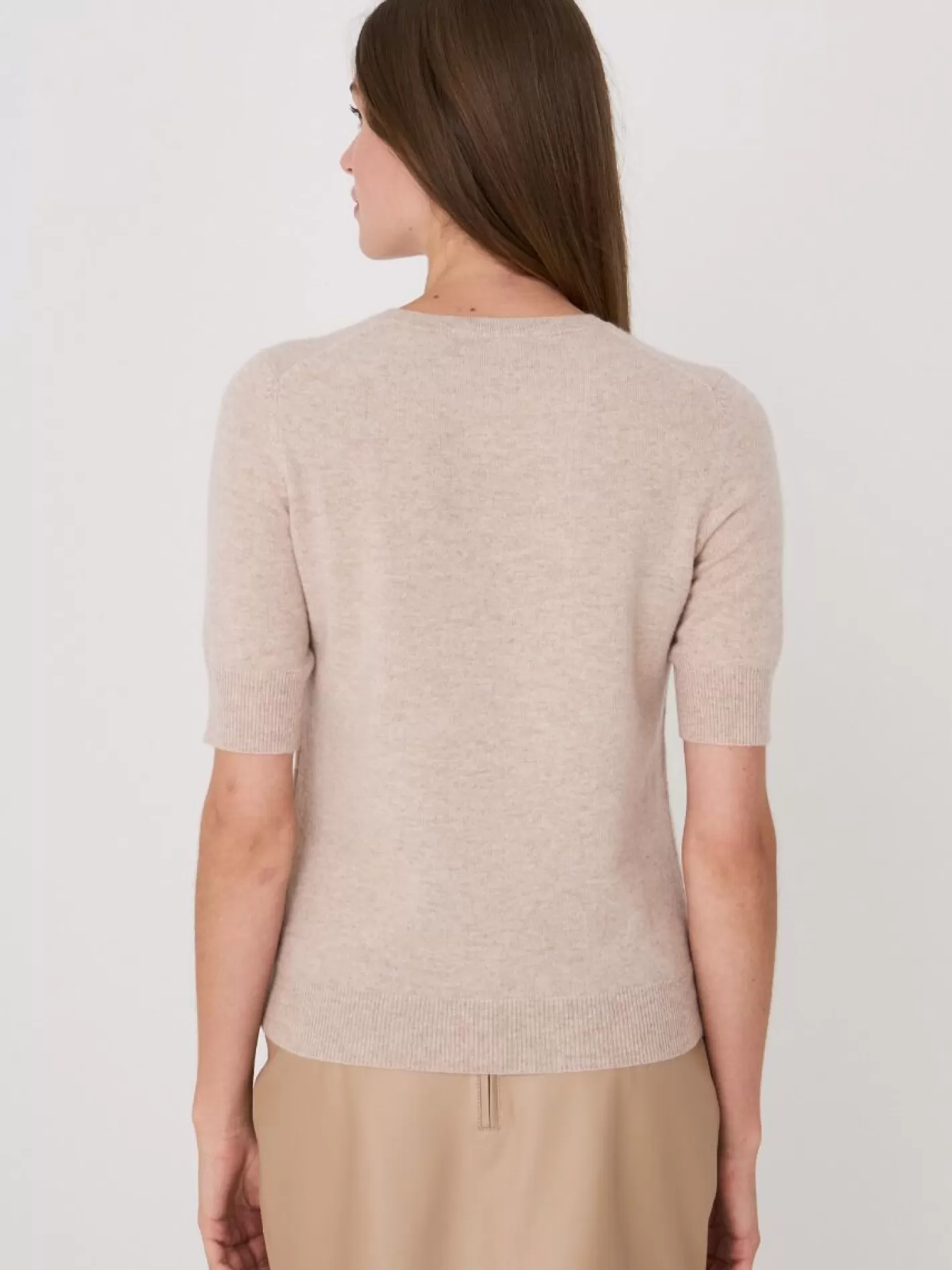 Organic Cashmere<REPEAT cashmere Basic Short Sleeve Organic Cashmere Sweater Beige