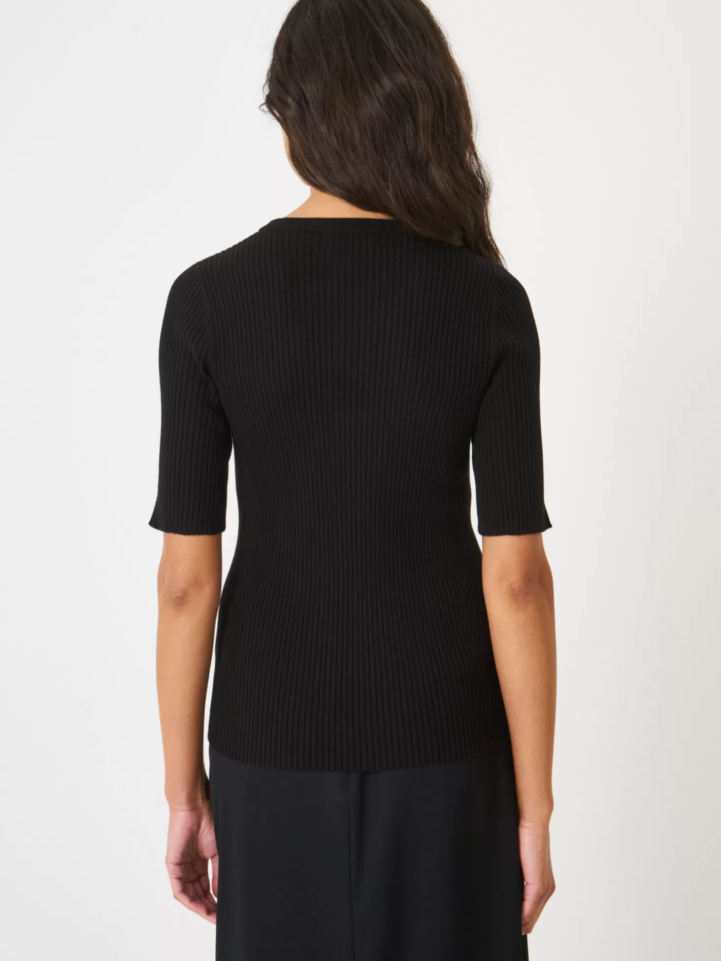 Sweaters<REPEAT cashmere Basic Short Sleeve Slim Fit Rib Knit Sweater Black