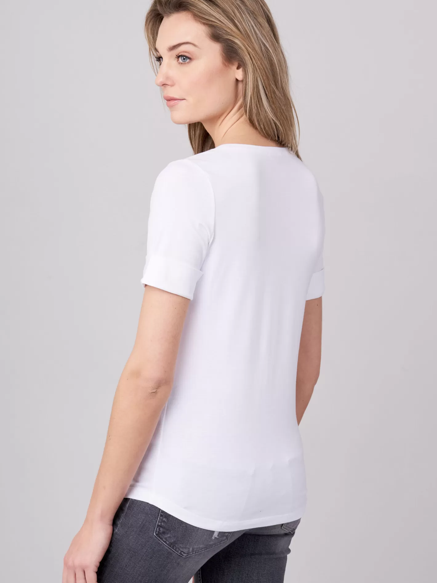 Tops<REPEAT cashmere Basic T-Shirt With Rolled Up Sleeves White