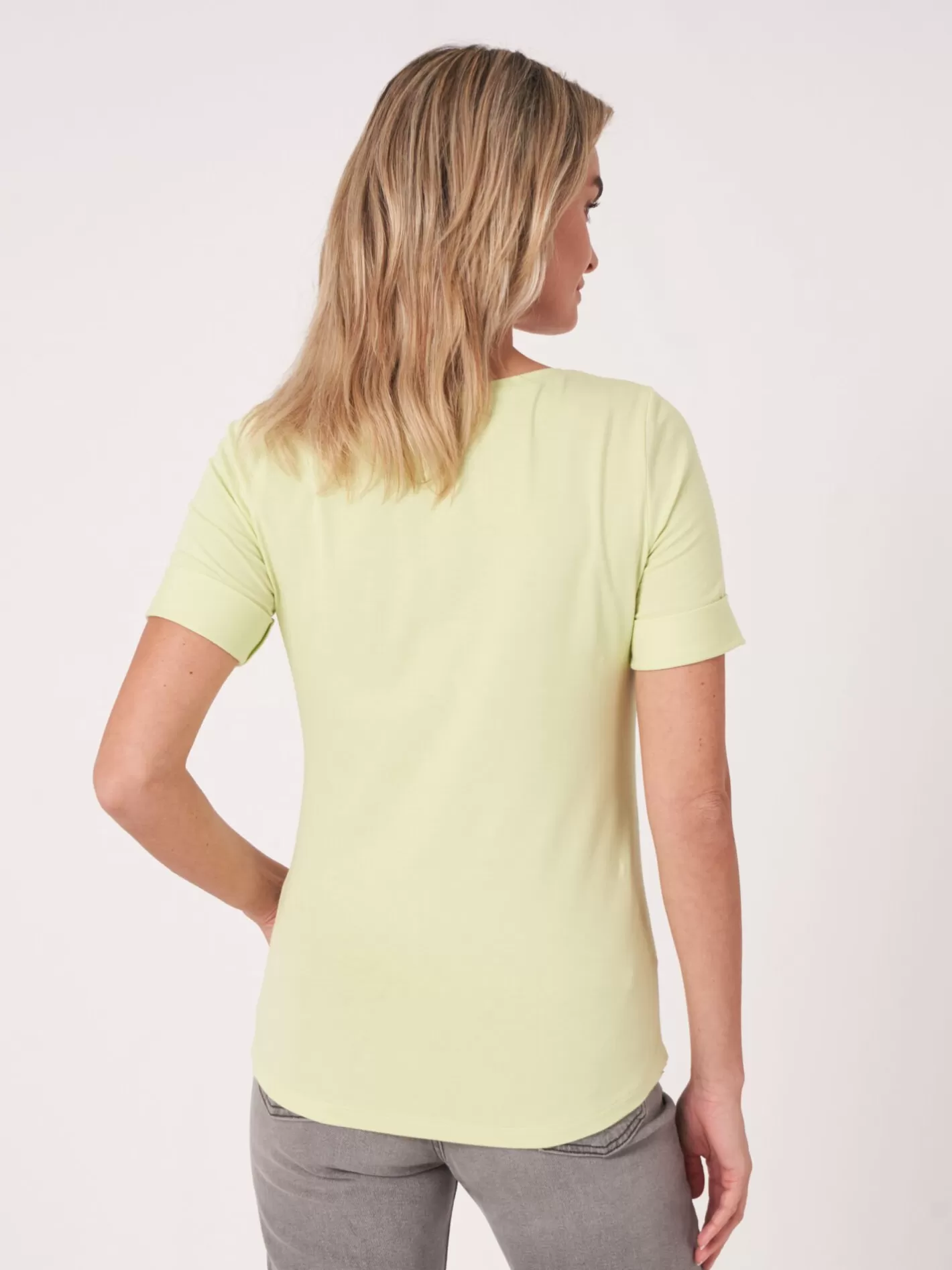 Tops<REPEAT cashmere Basic T-Shirt With Rolled Up Sleeves Soda