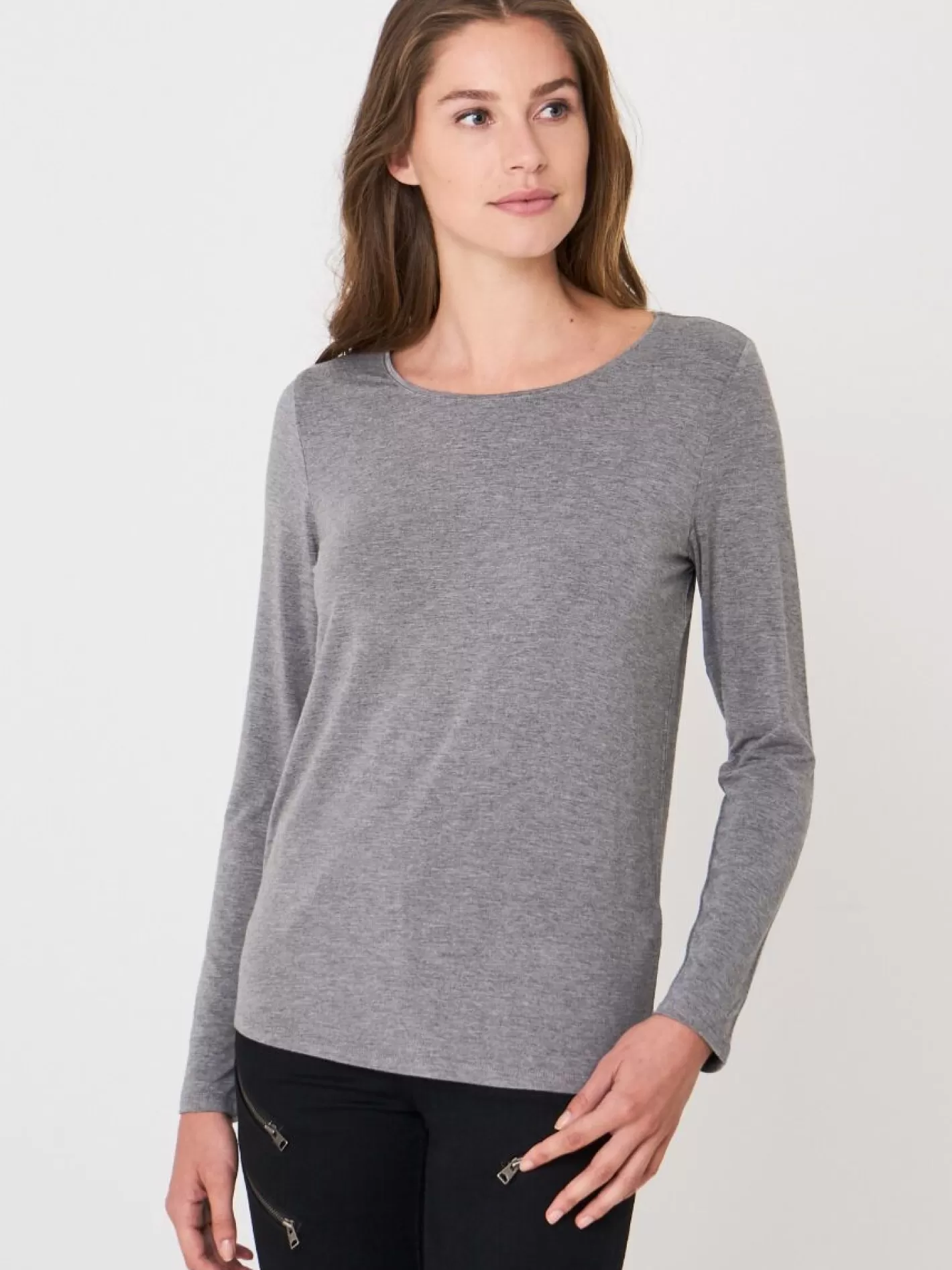 Tops<REPEAT cashmere Basic Women's Long-Sleeved Top Med Grey