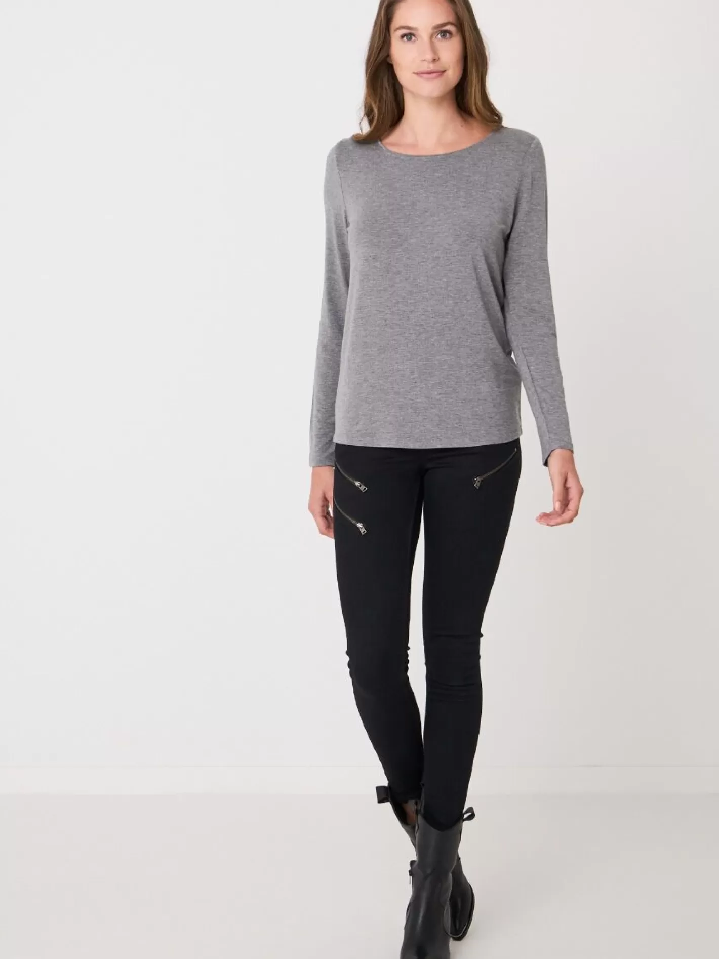 Tops<REPEAT cashmere Basic Women's Long-Sleeved Top Med Grey