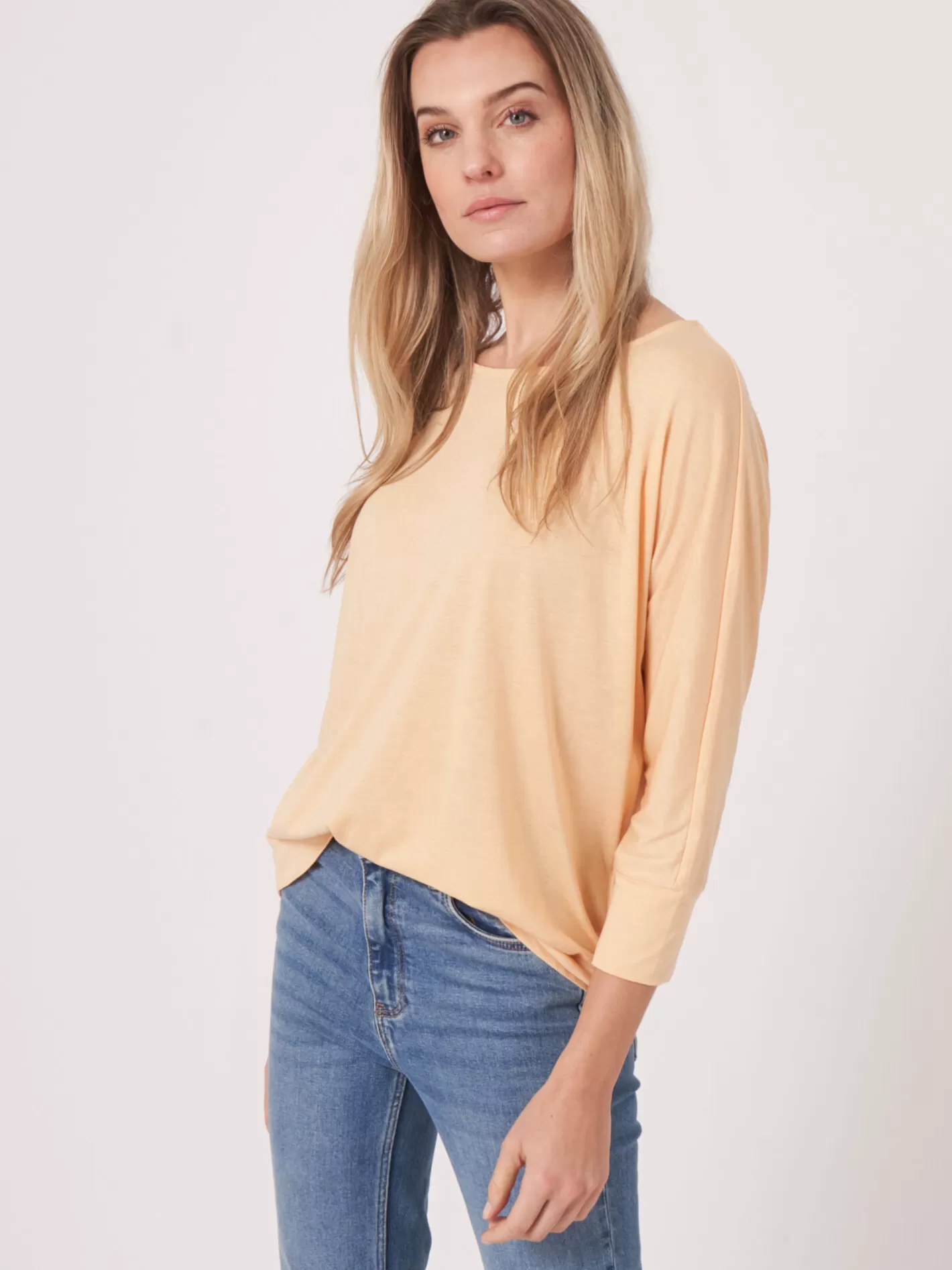 Tops<REPEAT cashmere Batwing Top With 3/4 Sleeve Glow