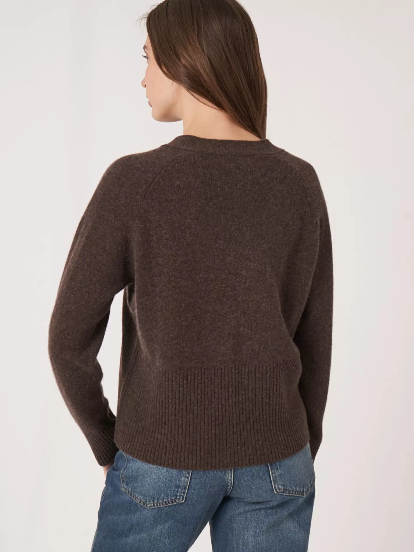 Cardigans<REPEAT cashmere Cashmere Cardigan With Ribbed V-Neck Chocolate