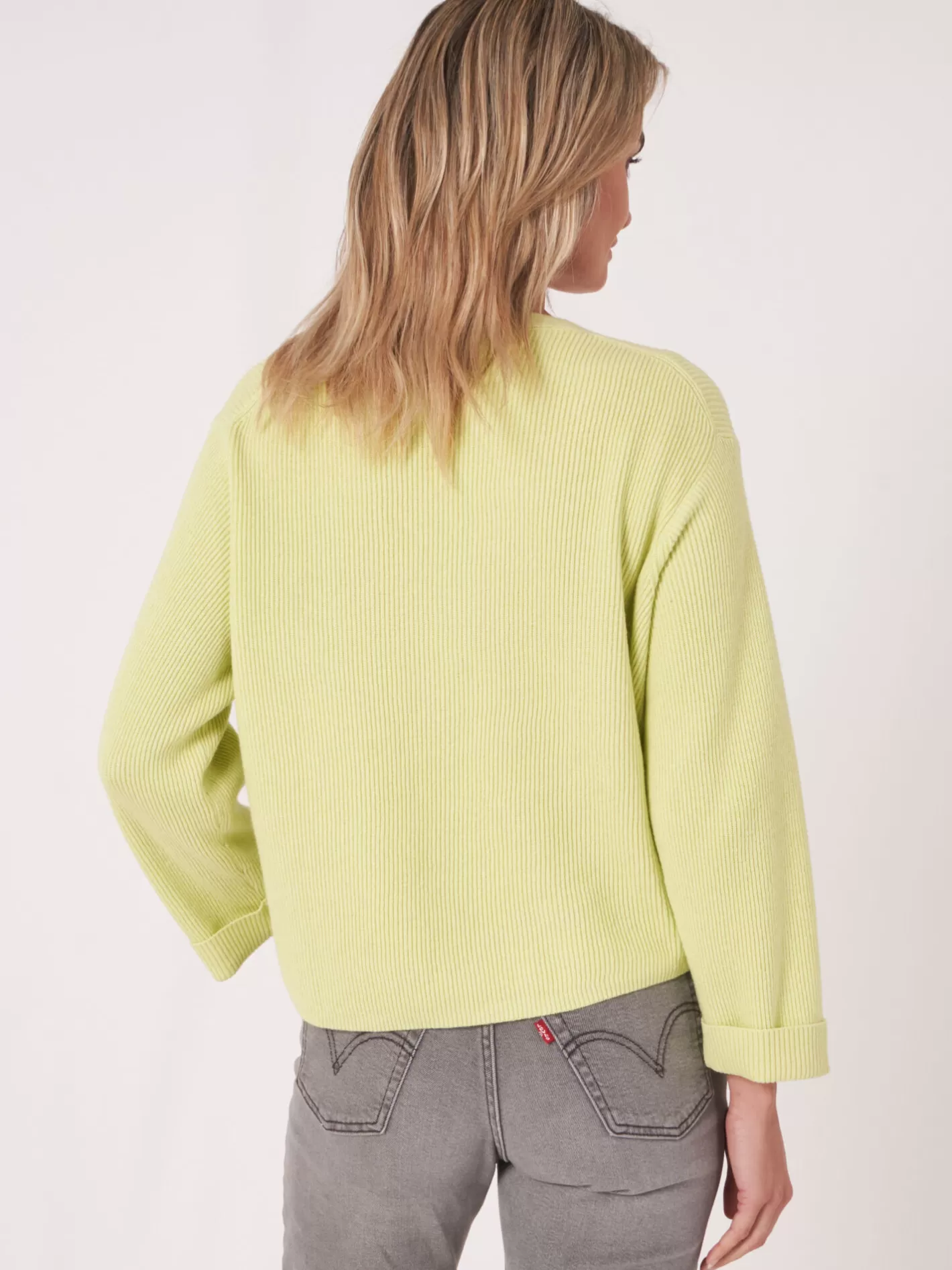 Sweaters<REPEAT cashmere Cashmere Cotton Blend Sweater With Fine Rib Texture Soda